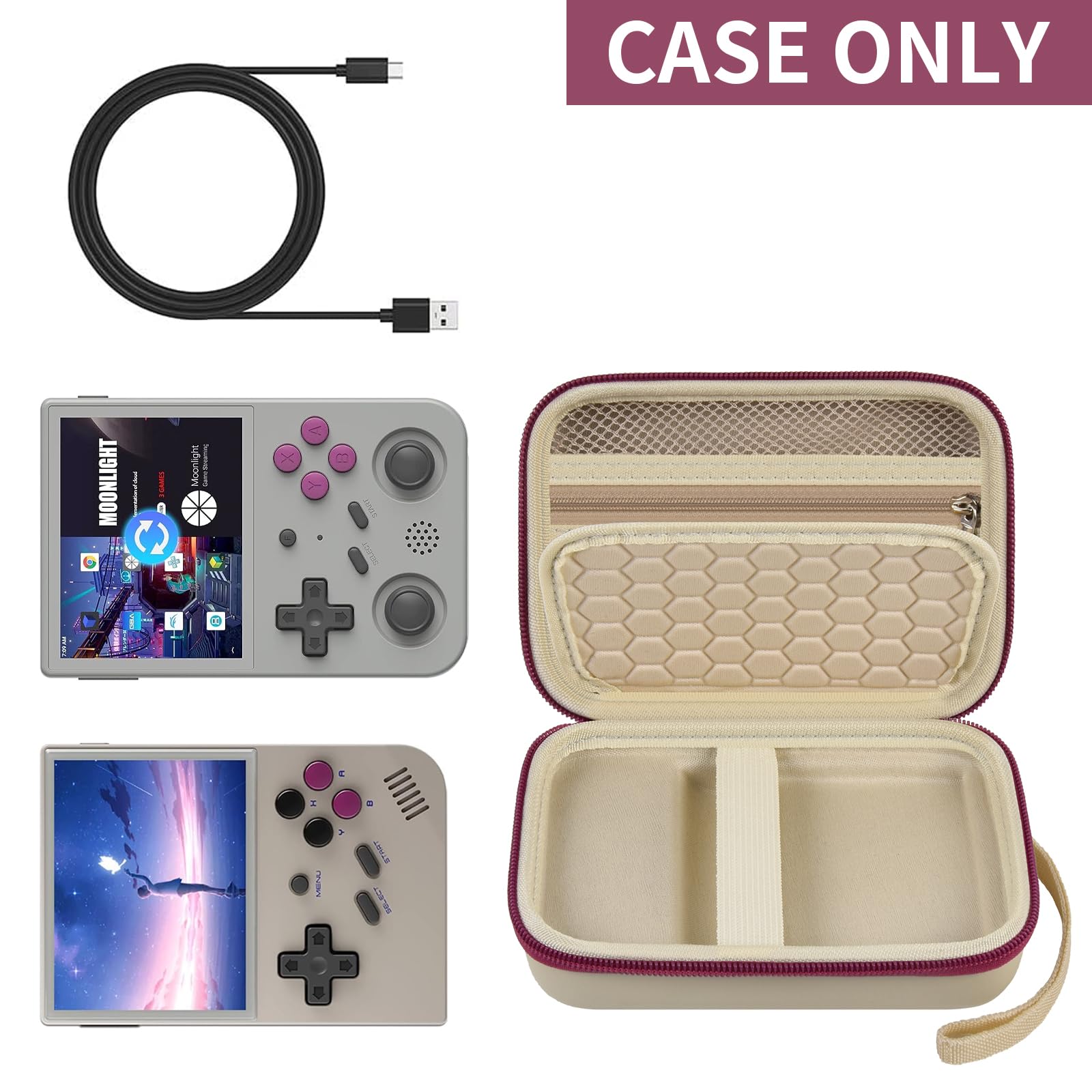 Retro Handheld Console Carrying Case for R36S / RG353V / RG353VS – Shockproof Travel Storage Bag
