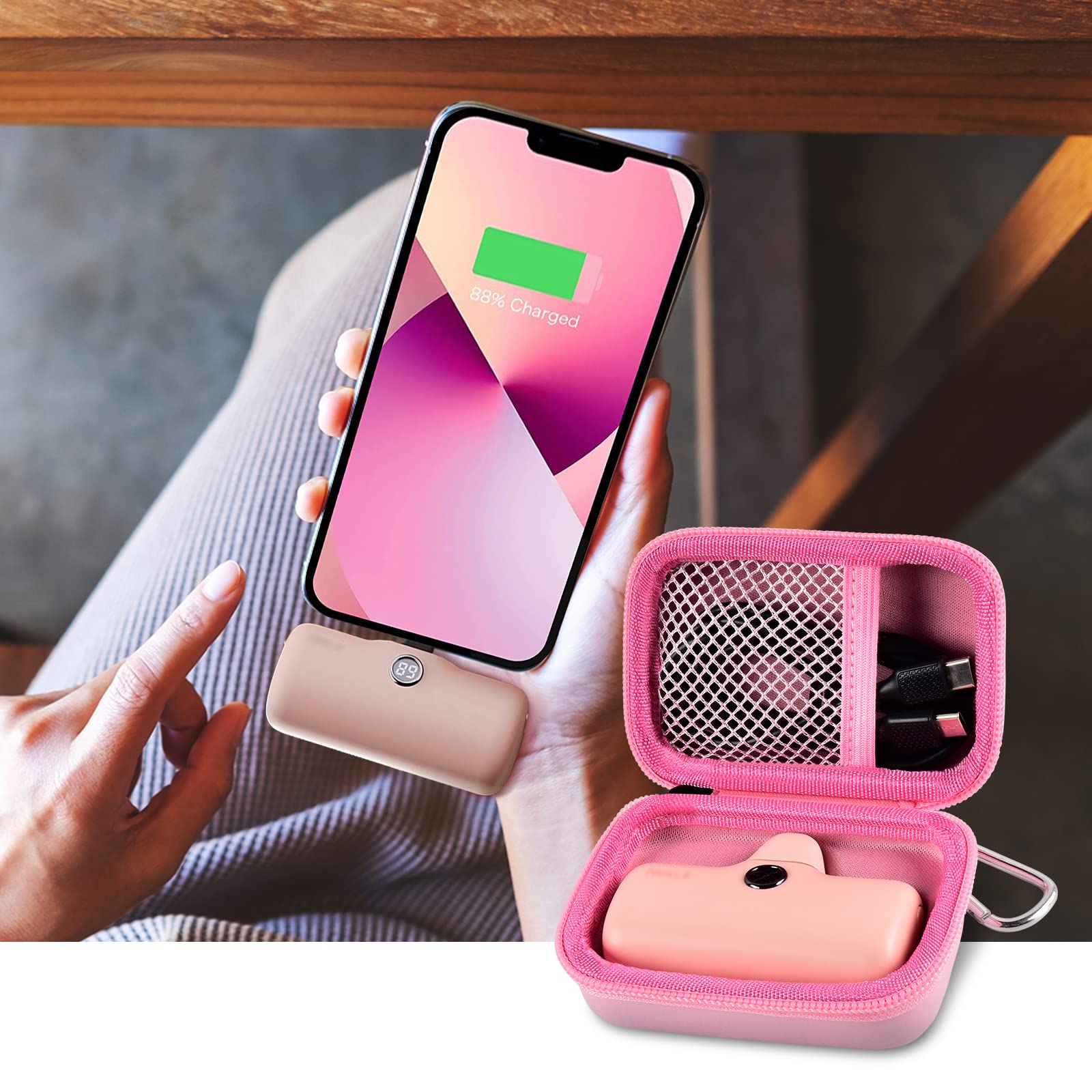 Portable Charger Case for Mini Power Bank, Hard Shell Travel Storage Bag with Cable Pocket
