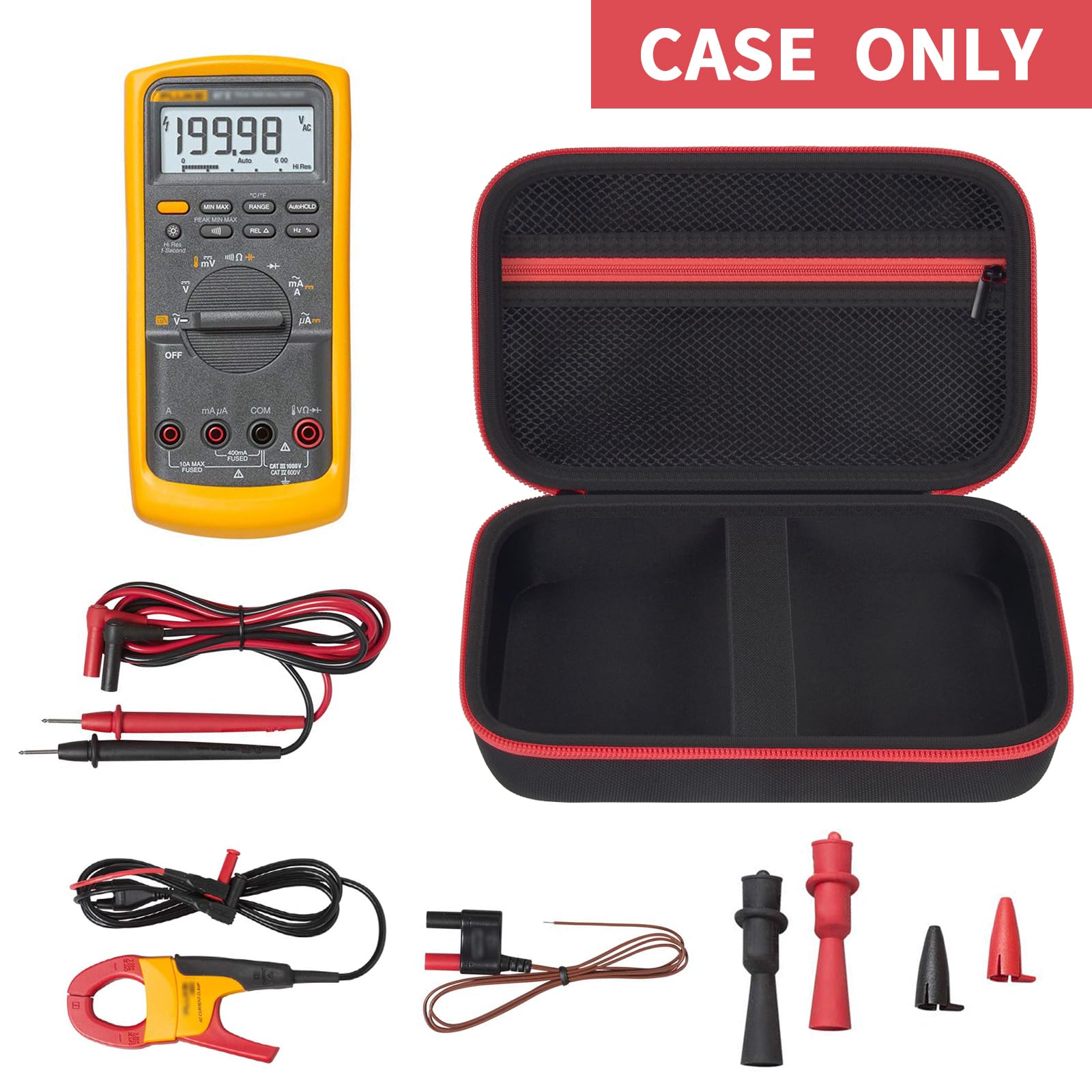 Hard Carrying Case for Fluke Digital Multimeter – Protective Travel Organizer for Meter and Test Leads