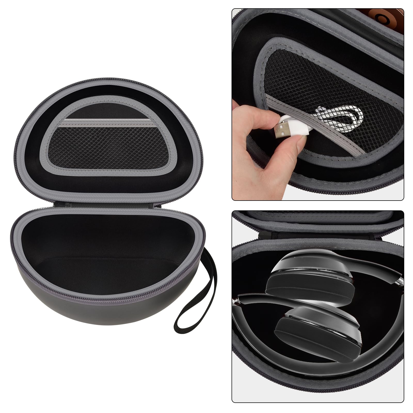 Shockproof Foldable Headphone Travel Case with Mesh Pocket – Compatible with Solo and Studio