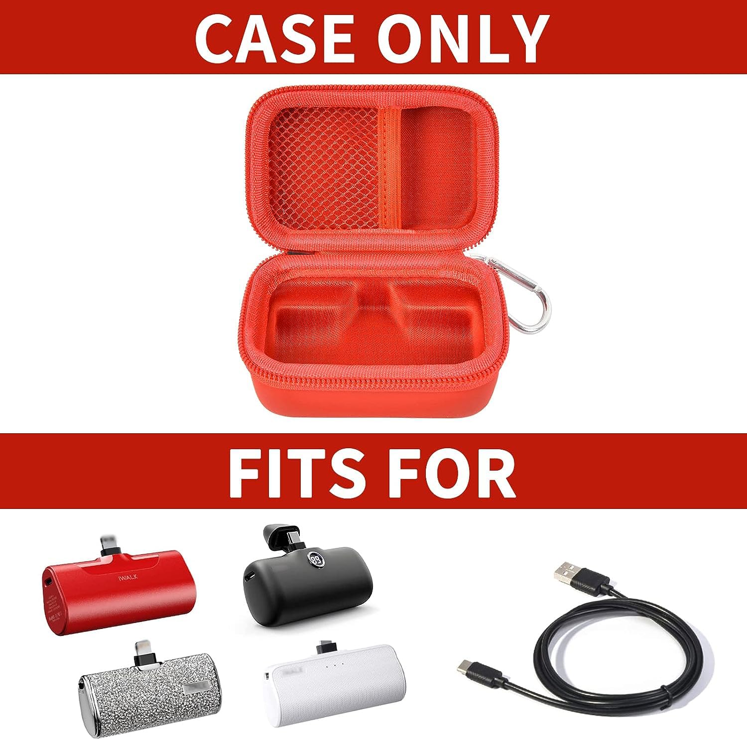 Portable Charger Case for Mini Power Bank, Hard Shell Travel Storage Bag with Cable Pocket