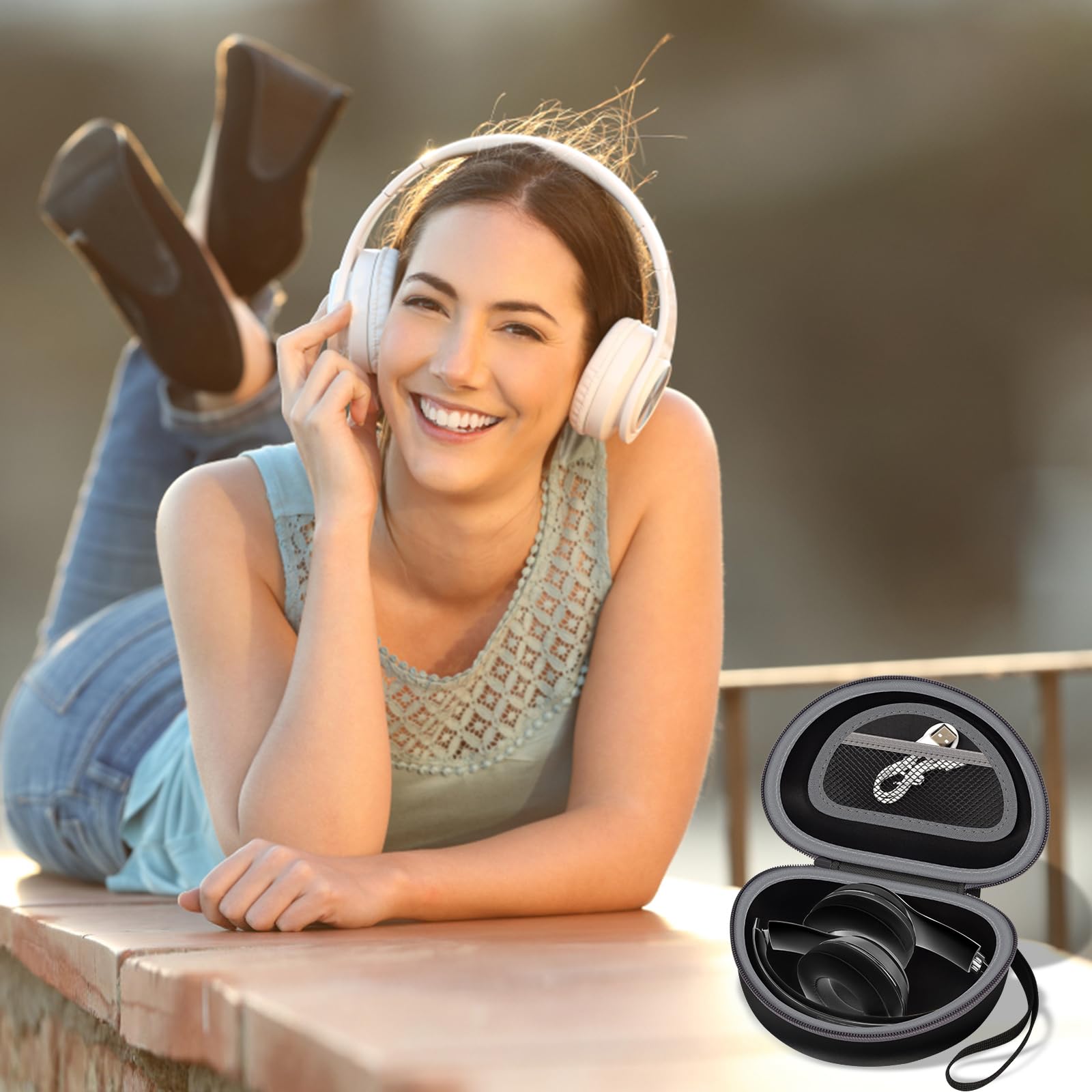 Shockproof Foldable Headphone Travel Case with Mesh Pocket – Compatible with Solo and Studio