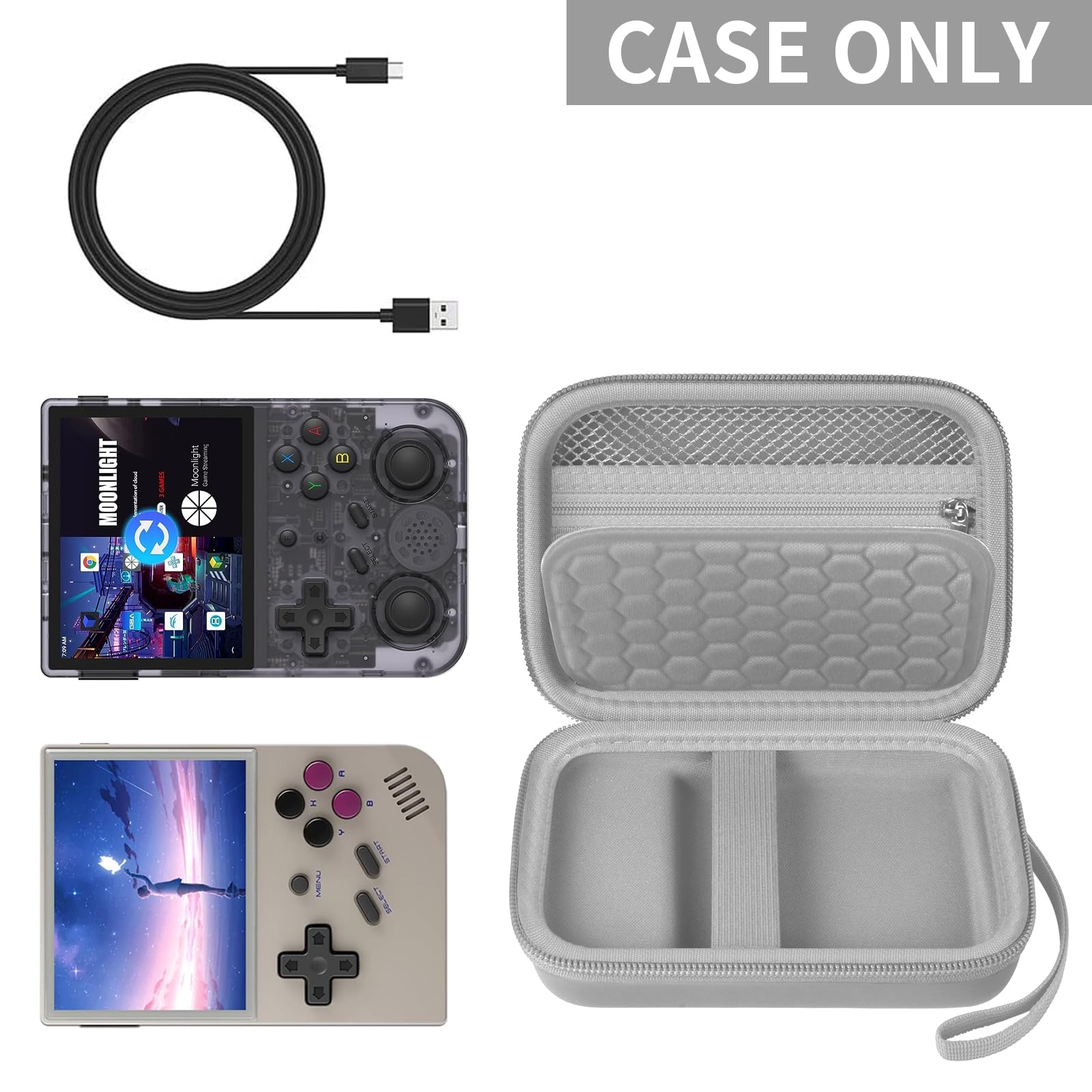 Retro Handheld Console Carrying Case for R36S / RG353V / RG353VS – Shockproof Travel Storage Bag