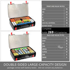 269 Slot Battery Organizer Case with Tester – Heavy Duty Storage Box for AA, AAA, 9V and More