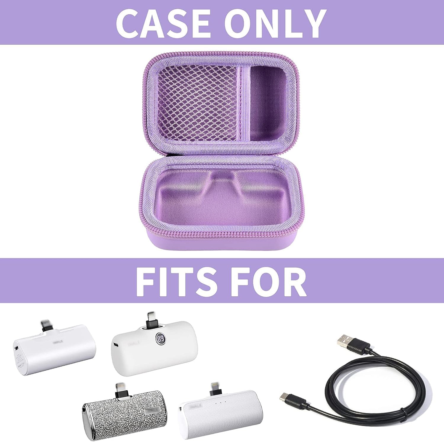 Portable Charger Case for Mini Power Bank, Hard Shell Travel Storage Bag with Cable Pocket