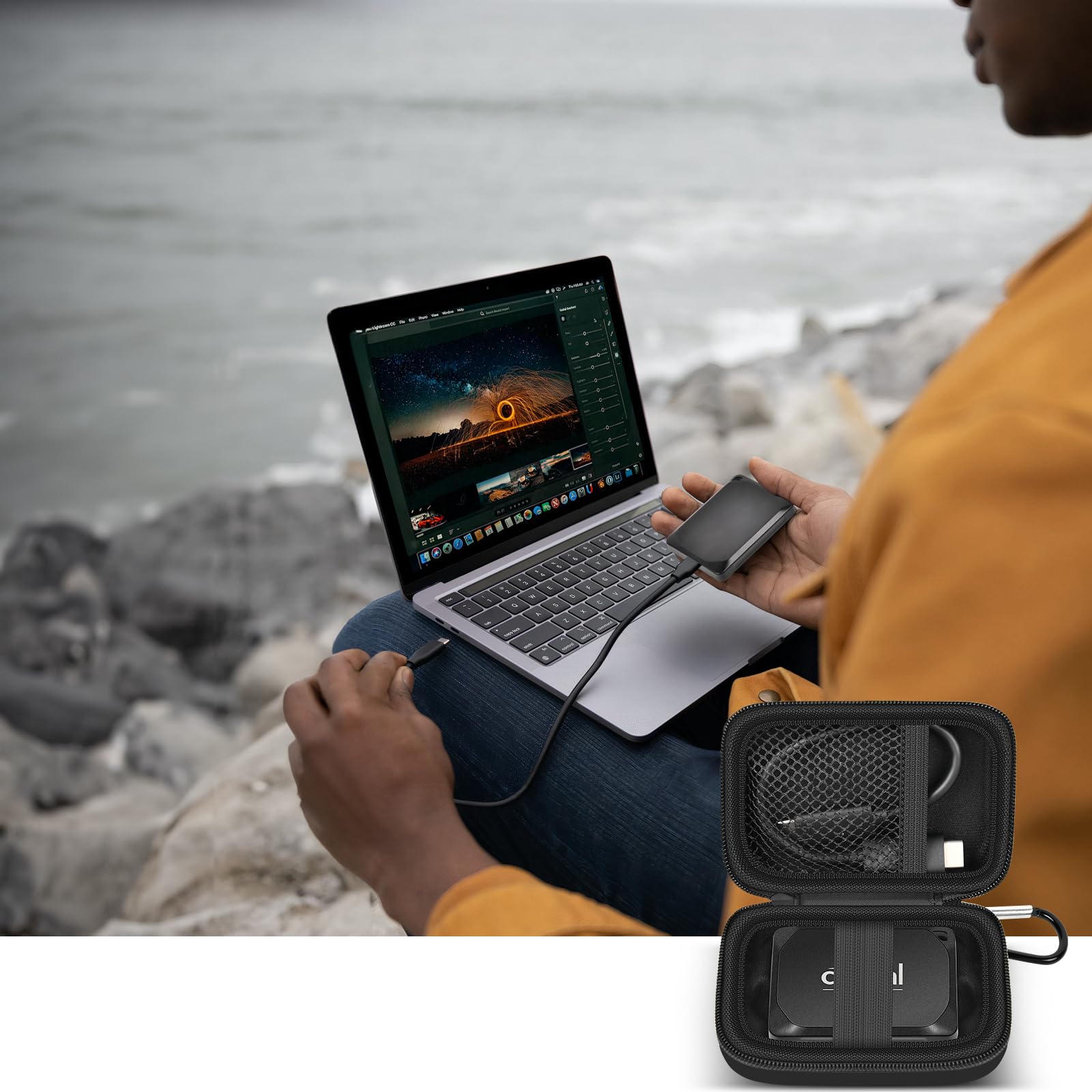 Hard Carrying Case for Crucial X10/X9 Pro Portable SSD–Shockproof External SSD Storage Bag with Mesh Pocket