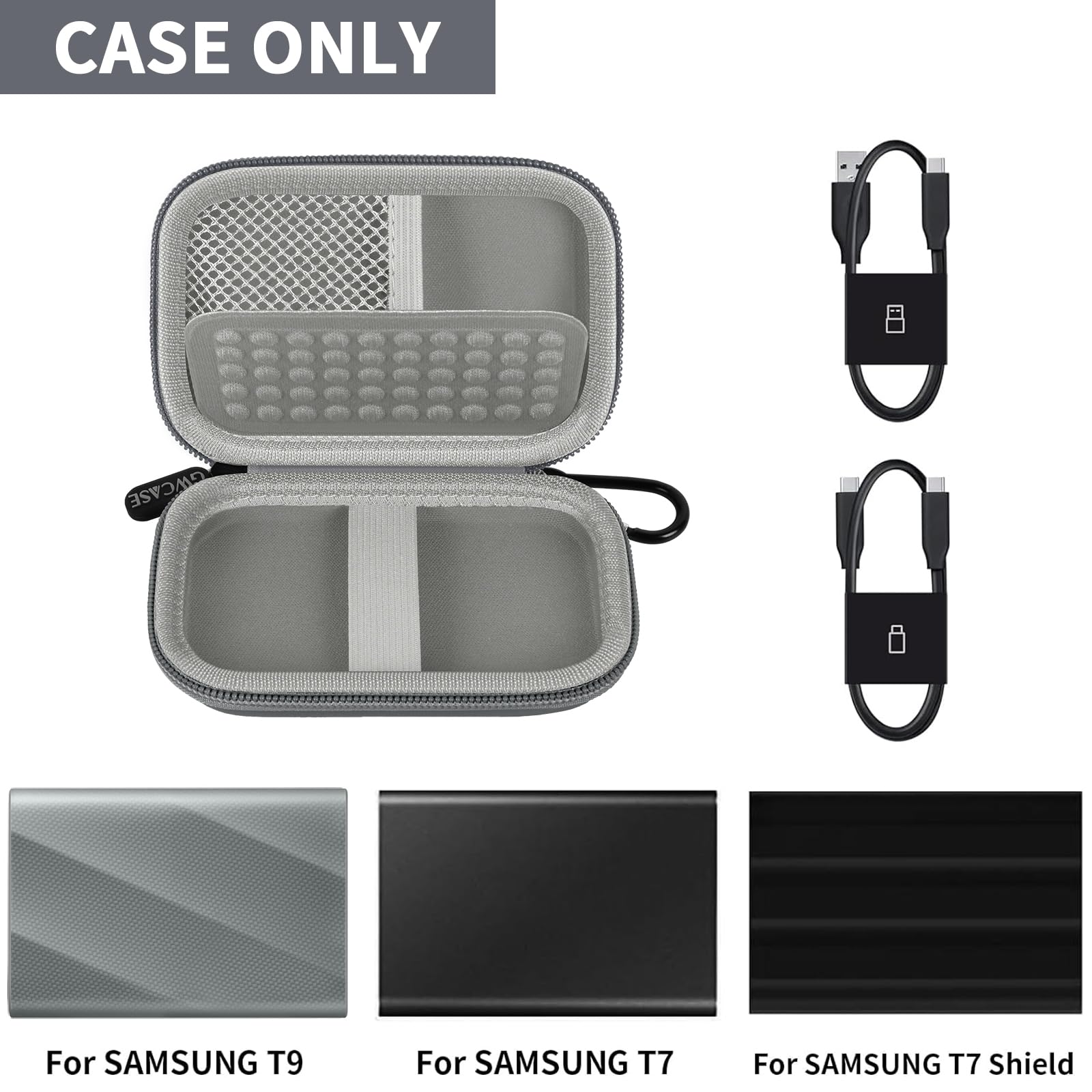 Portable SSD Case and Travel Organizer for 1TB/2TB/4TB Samsung T9/T7 External Drive