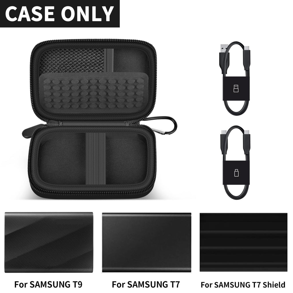 Portable SSD Case and Travel Organizer for 1TB/2TB/4TB Samsung T9/T7 External Drive