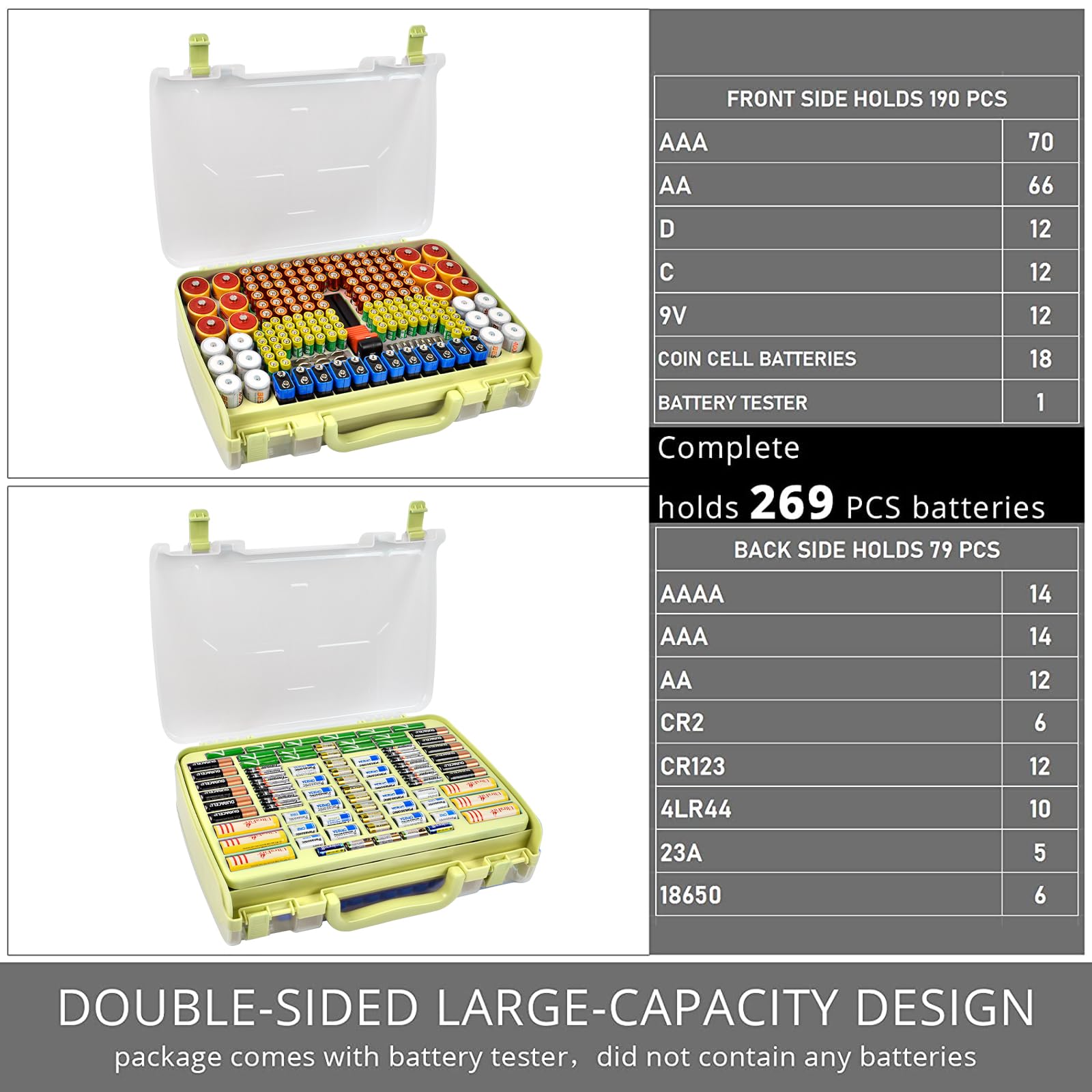 269 Slot Battery Organizer Case with Tester – Heavy Duty Storage Box for AA, AAA, 9V and More