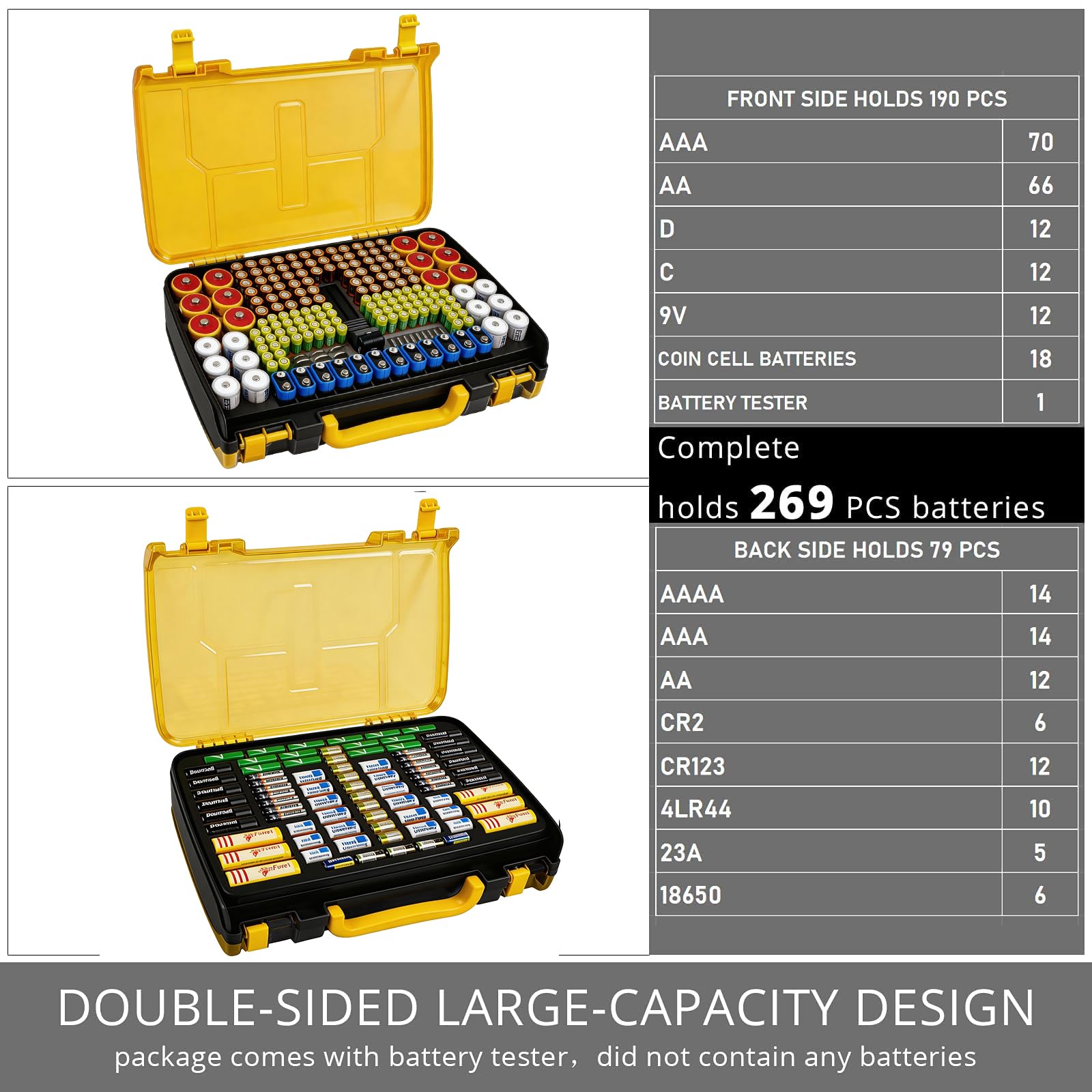 269 Slot Battery Organizer Case with Tester – Heavy Duty Storage Box for AA, AAA, 9V and More