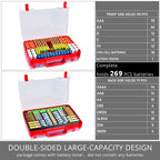 269 Slot Battery Organizer Case with Tester – Heavy Duty Storage Box for AA, AAA, 9V and More