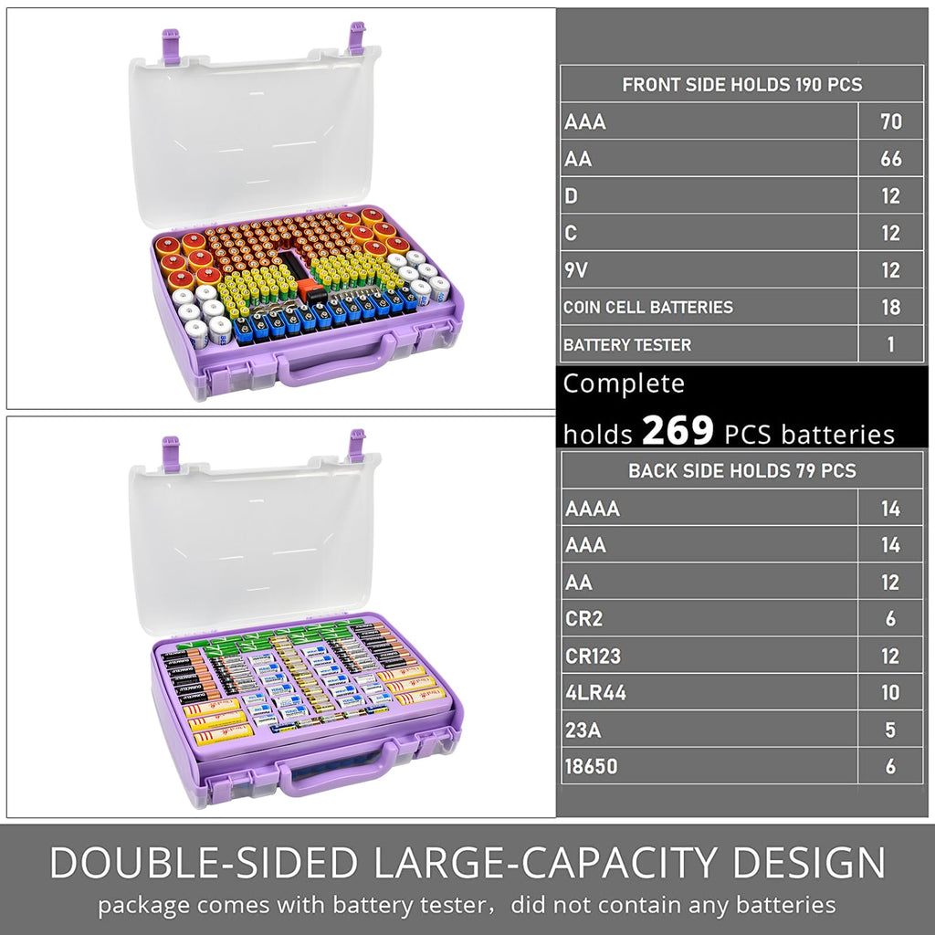 269 Slot Battery Organizer Case with Tester – Heavy Duty Storage Box for AA, AAA, 9V and More