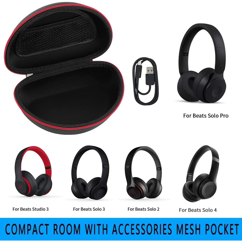 Shockproof Foldable Headphone Travel Case with Mesh Pocket – Compatible with Solo and Studio