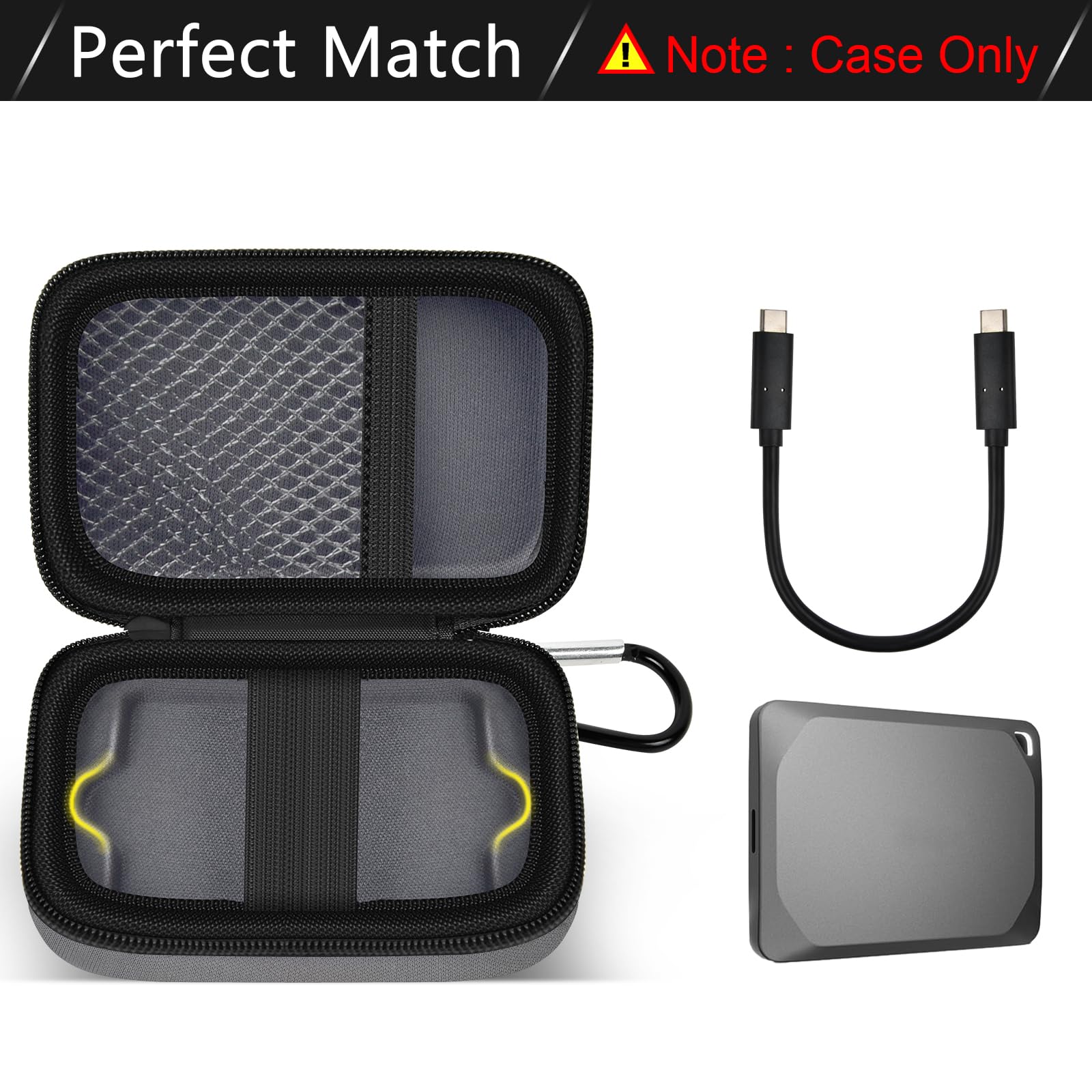 Hard Carrying Case for Crucial X10/X9 Pro Portable SSD–Shockproof External SSD Storage Bag with Mesh Pocket