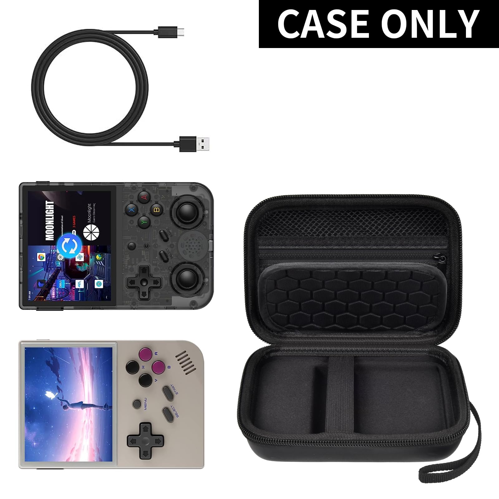 Retro Handheld Console Carrying Case for R36S / RG353V / RG353VS – Shockproof Travel Storage Bag