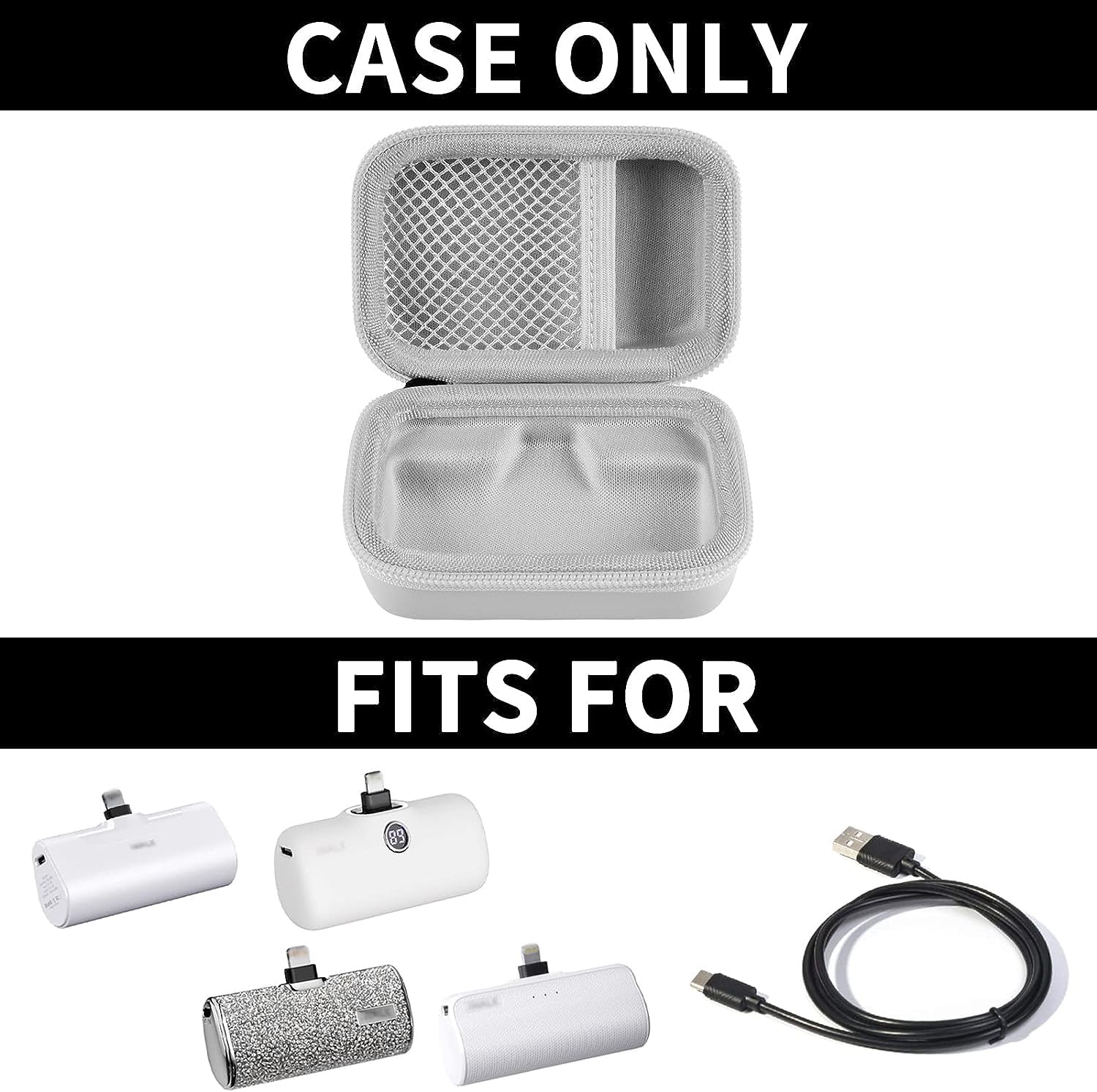 Portable Charger Case for Mini Power Bank, Hard Shell Travel Storage Bag with Cable Pocket