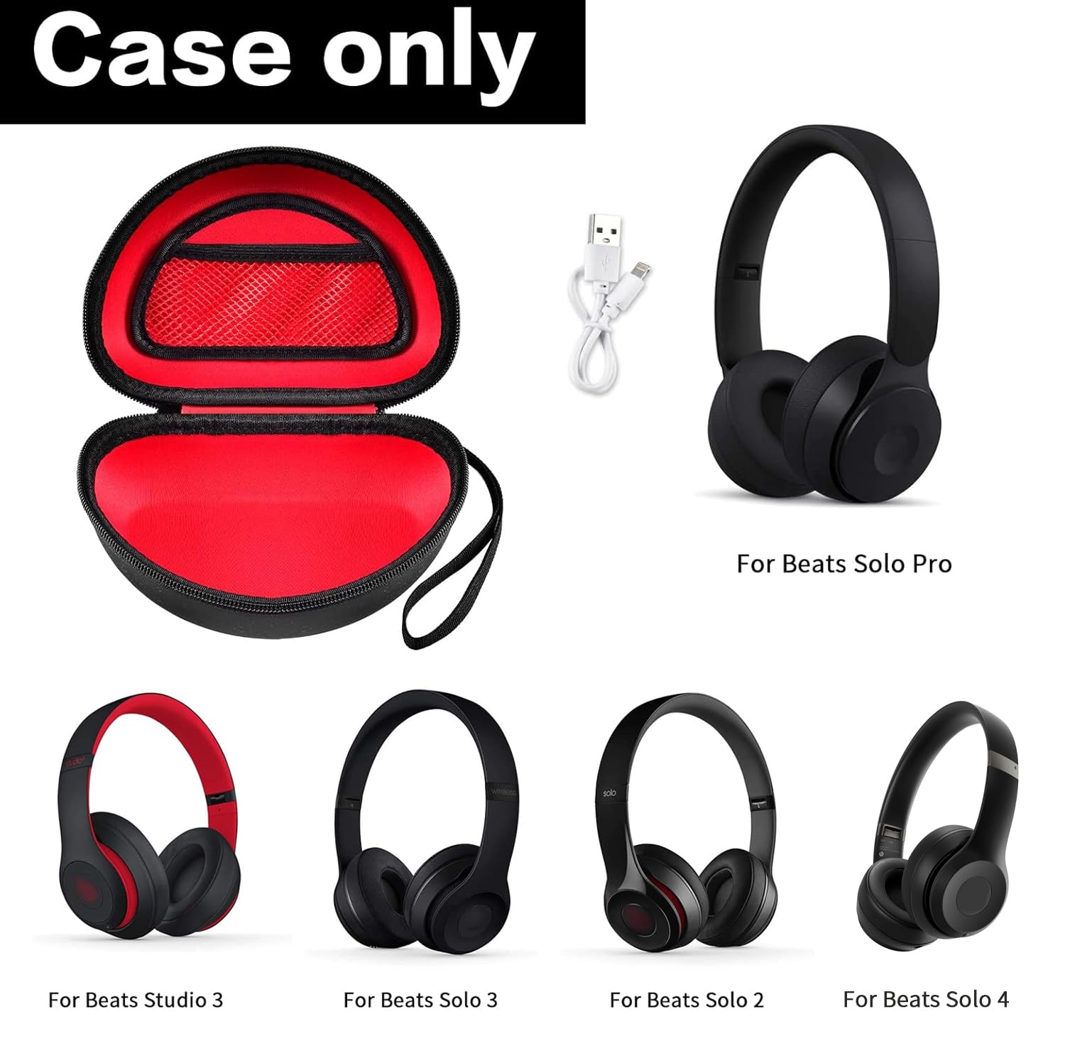 Shockproof Foldable Headphone Travel Case with Mesh Pocket – Compatible with Solo and Studio