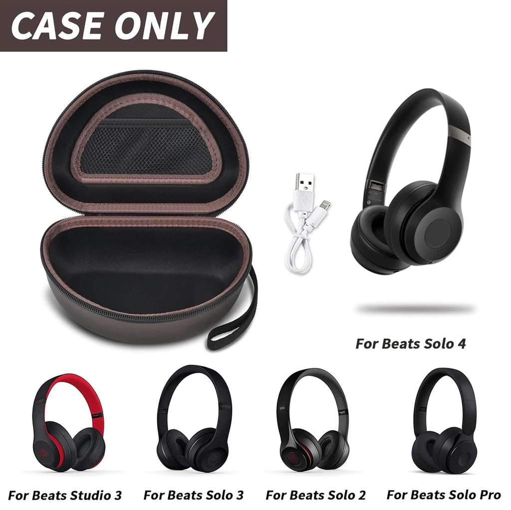 Shockproof Foldable Headphone Travel Case with Mesh Pocket – Compatible with Solo and Studio