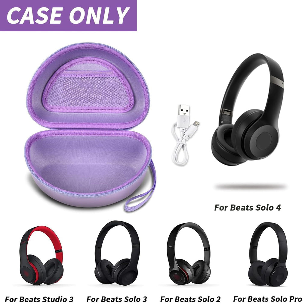 Shockproof Foldable Headphone Travel Case with Mesh Pocket – Compatible with Solo and Studio