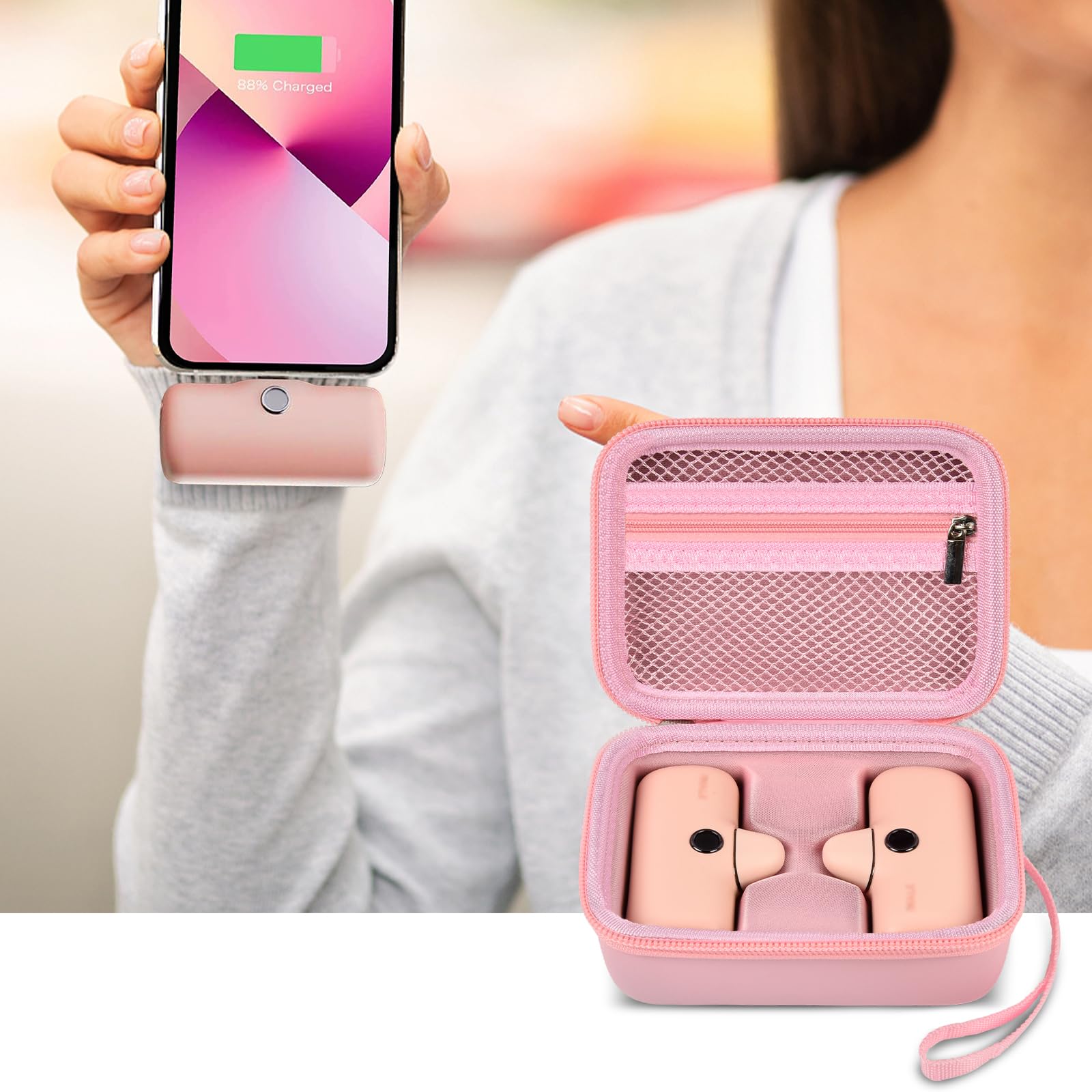 Portable Charger Case for Mini Power Bank, Hard Shell Travel Storage Bag with Cable Pocket