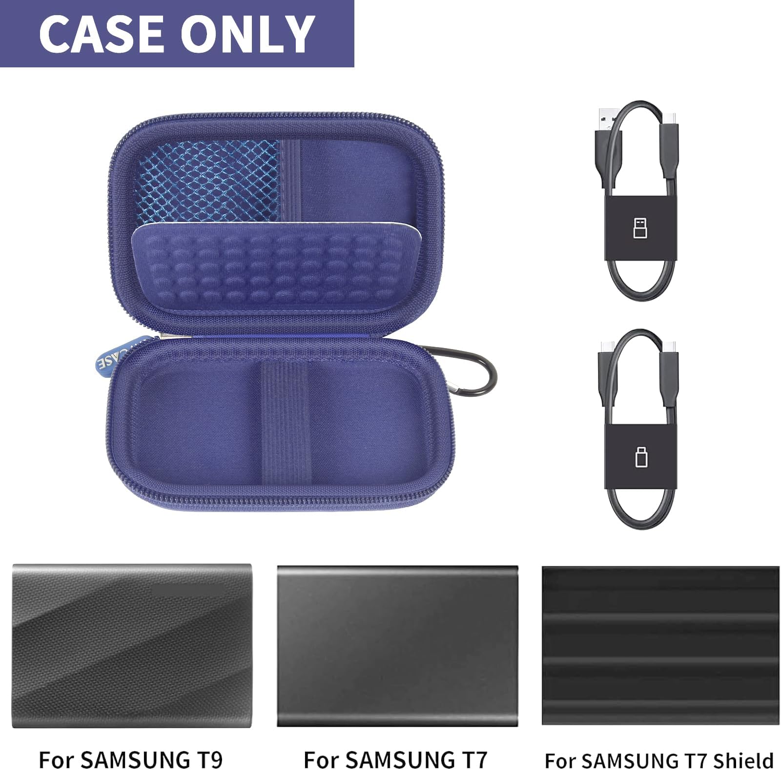 Portable SSD Case and Travel Organizer for 1TB/2TB/4TB Samsung T9/T7 External Drive