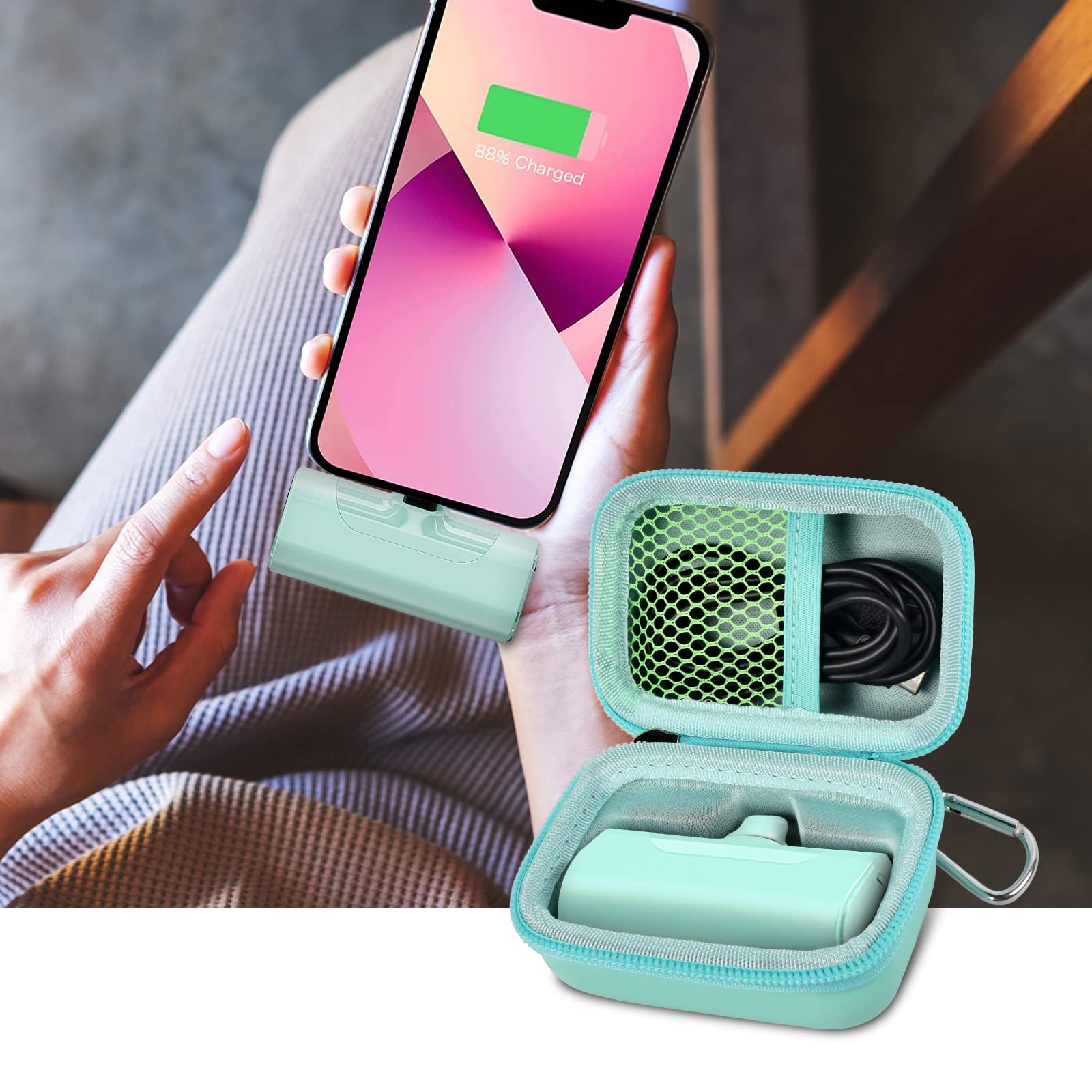 Portable Charger Case for Mini Power Bank, Hard Shell Travel Storage Bag with Cable Pocket