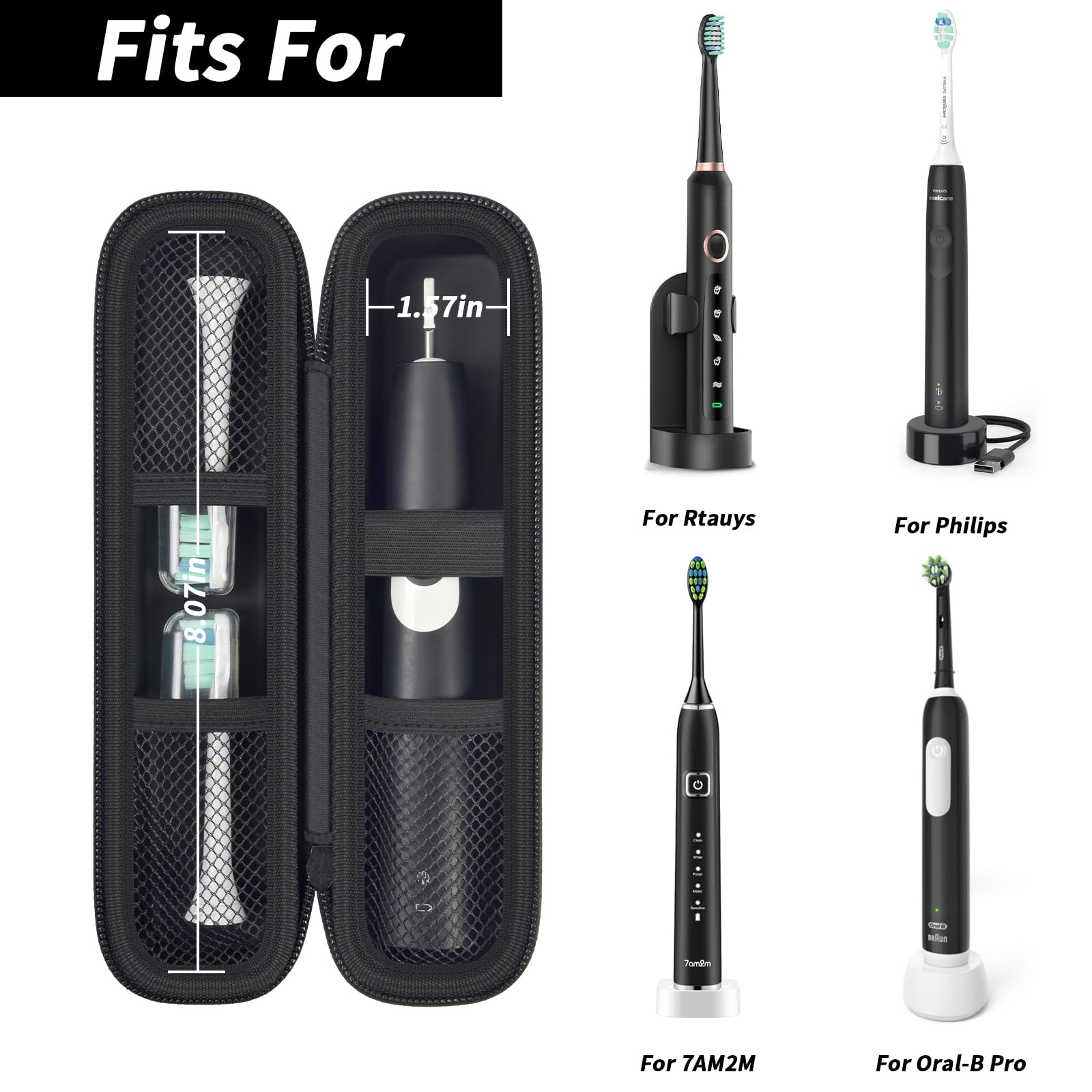 Electric Toothbrush Travel Case for Oral-B and Philips Sonicare - Waterproof Holder Bag