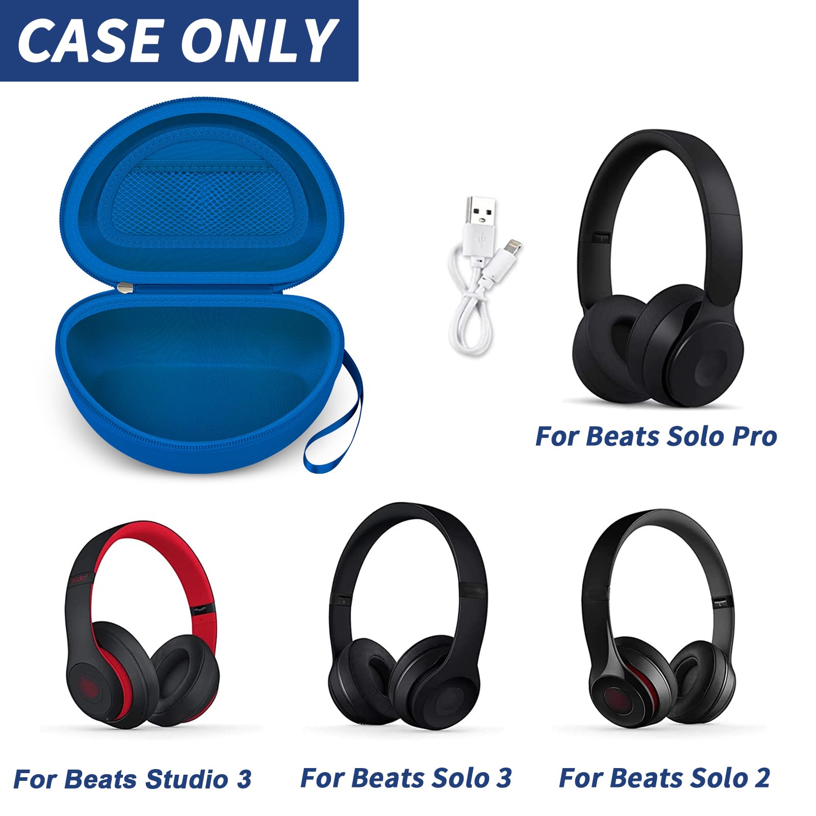 Shockproof Foldable Headphone Travel Case with Mesh Pocket – Compatible with Solo and Studio