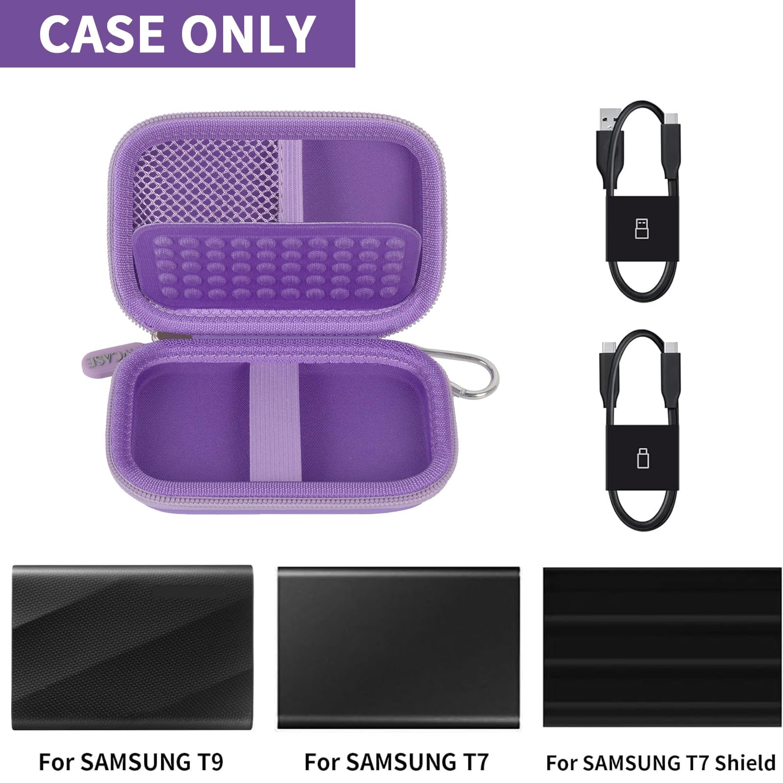 Portable SSD Case and Travel Organizer for 1TB/2TB/4TB Samsung T9/T7 External Drive