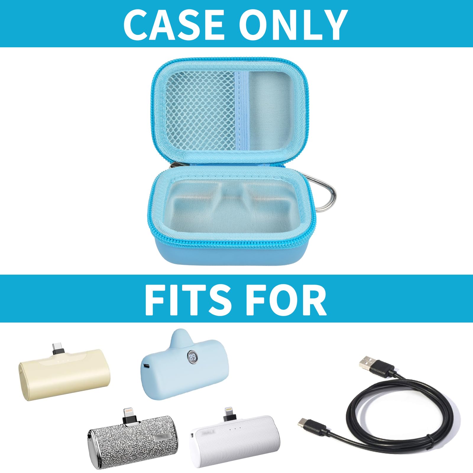 Portable Charger Case for Mini Power Bank, Hard Shell Travel Storage Bag with Cable Pocket