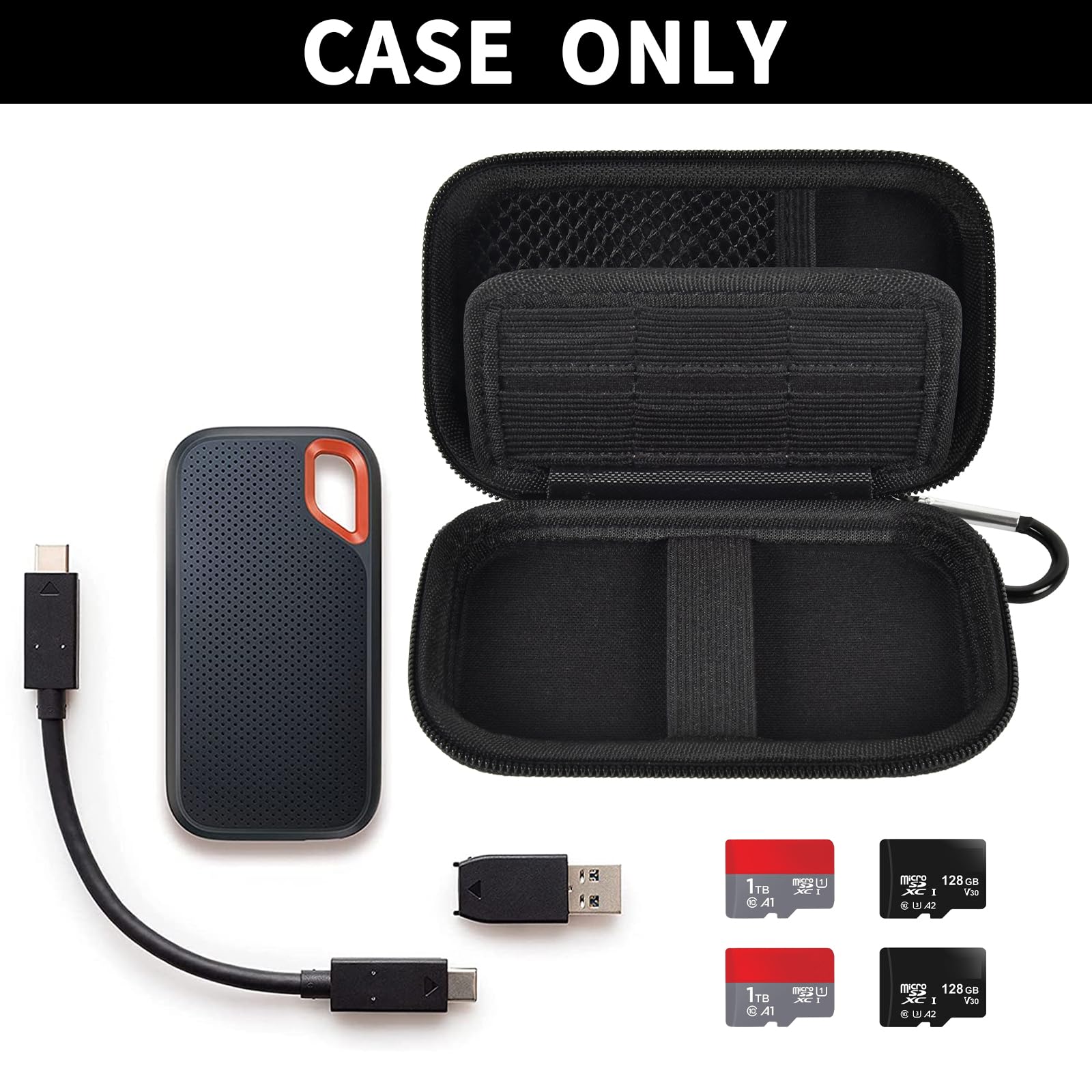 Portable SSD Case for SanDisk Extreme And Extreme PRO, Hard Shell Travel Storage  with SD Card Holder