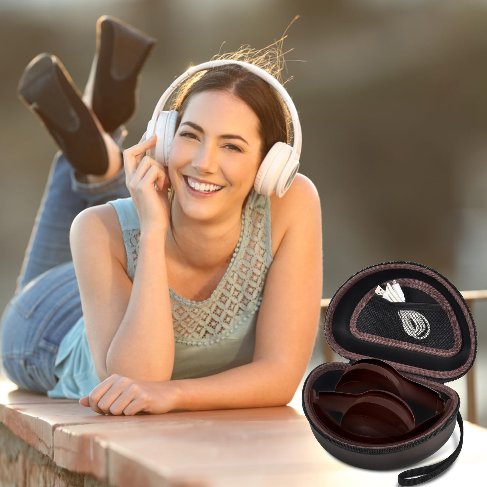 Shockproof Foldable Headphone Travel Case with Mesh Pocket – Compatible with Solo and Studio