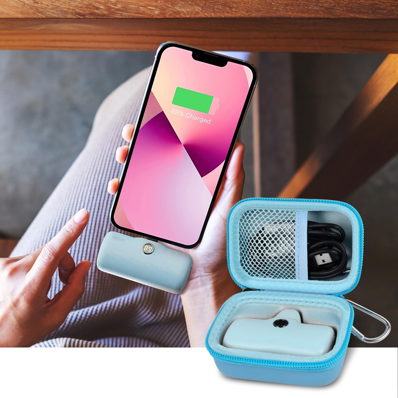 Portable Charger Case for Mini Power Bank, Hard Shell Travel Storage Bag with Cable Pocket