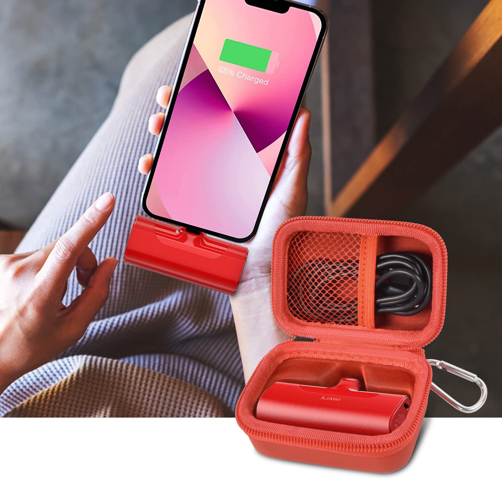 Portable Charger Case for Mini Power Bank, Hard Shell Travel Storage Bag with Cable Pocket