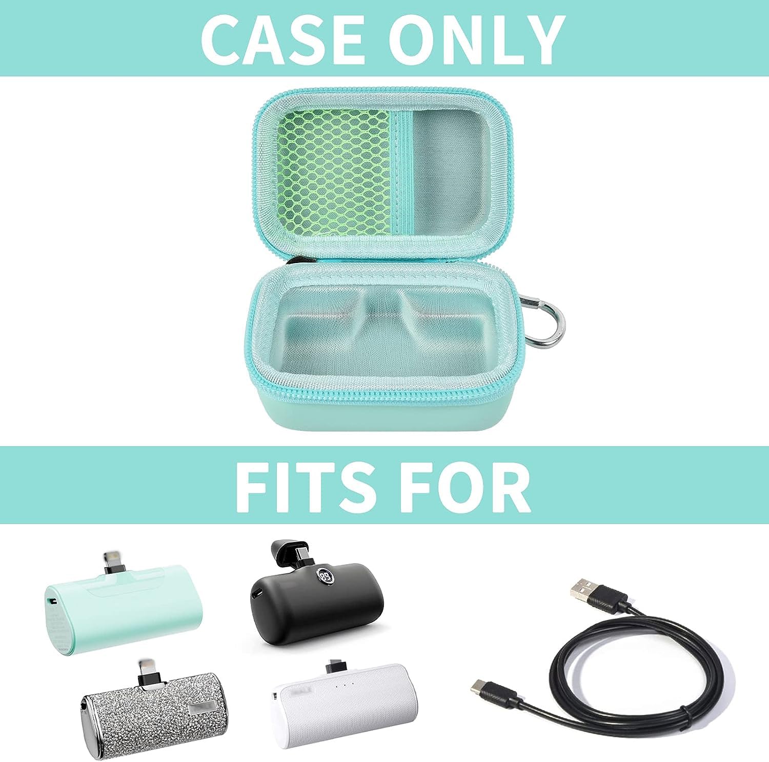 Portable Charger Case for Mini Power Bank, Hard Shell Travel Storage Bag with Cable Pocket