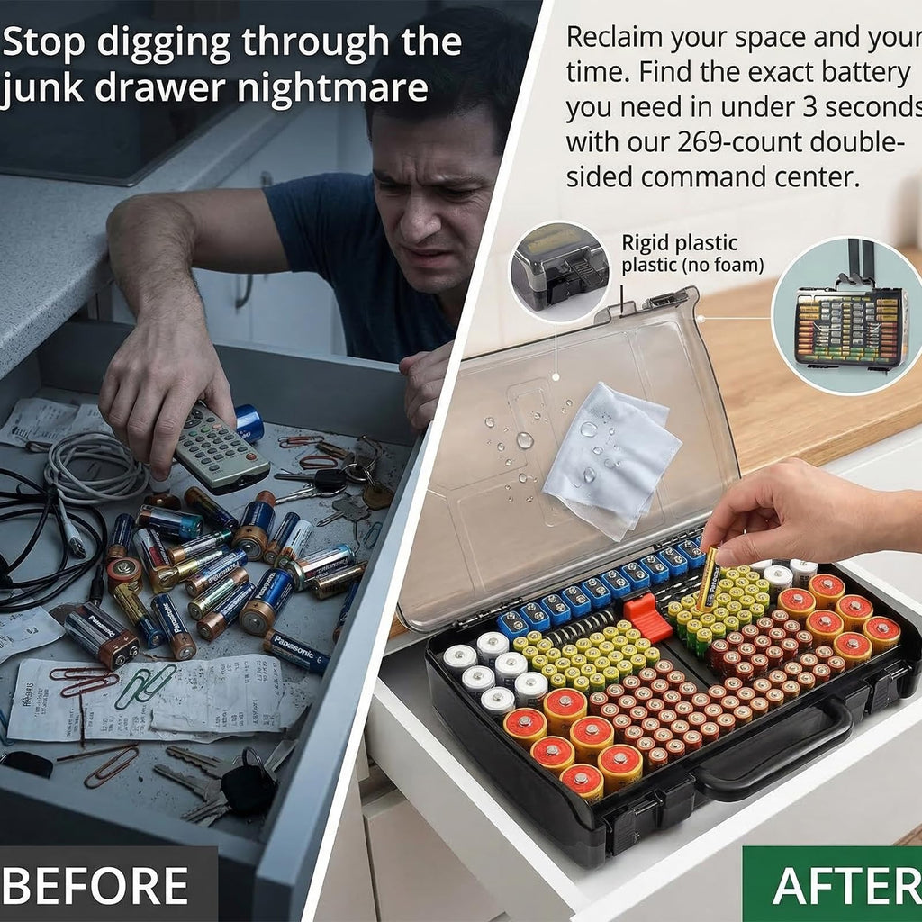 269 Slot Battery Organizer Case with Tester – Heavy Duty Storage Box for AA, AAA, 9V and More