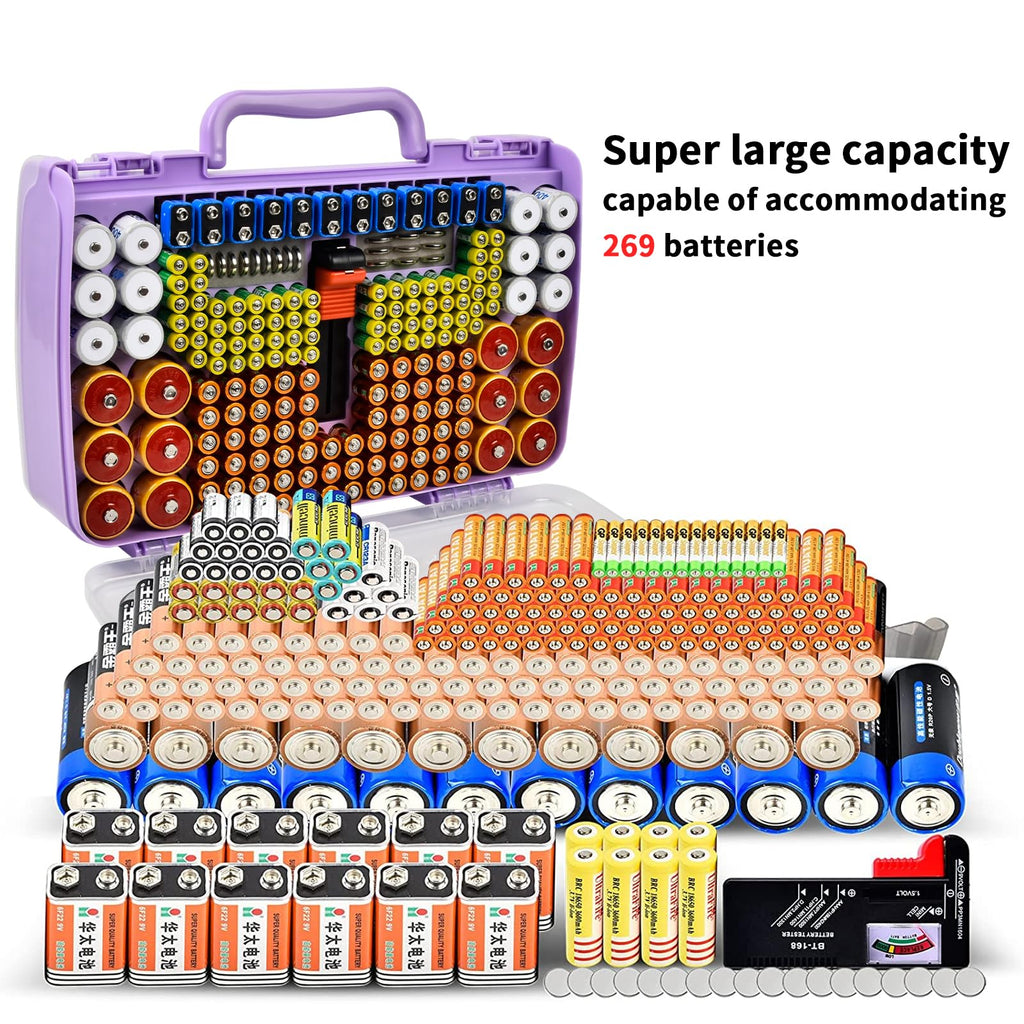 269 Slot Battery Organizer Case with Tester – Heavy Duty Storage Box for AA, AAA, 9V and More