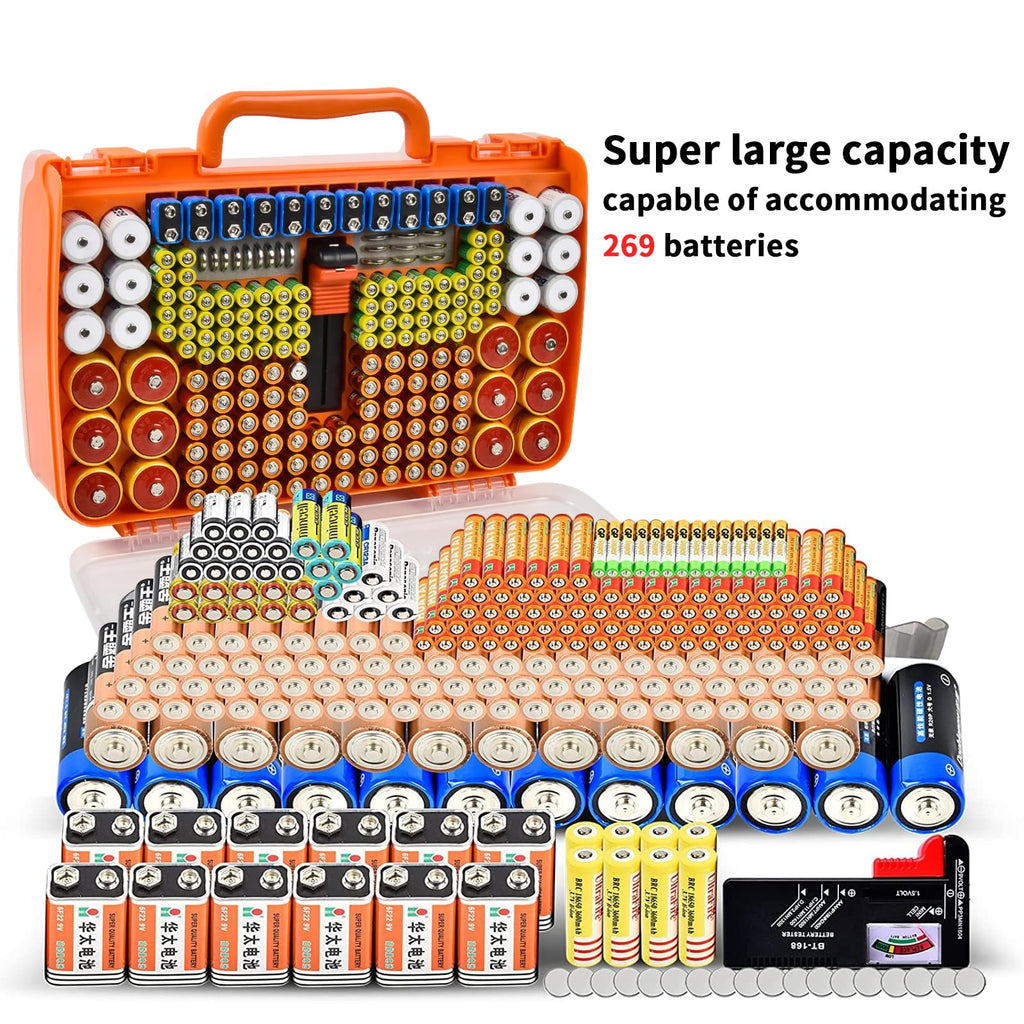 269 Slot Battery Organizer Case with Tester – Heavy Duty Storage Box for AA, AAA, 9V and More