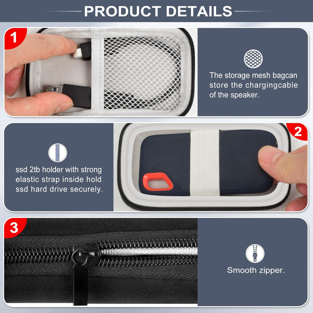 Portable SSD Case for SanDisk Extreme And Extreme PRO, Hard Shell Travel Storage  with SD Card Holder