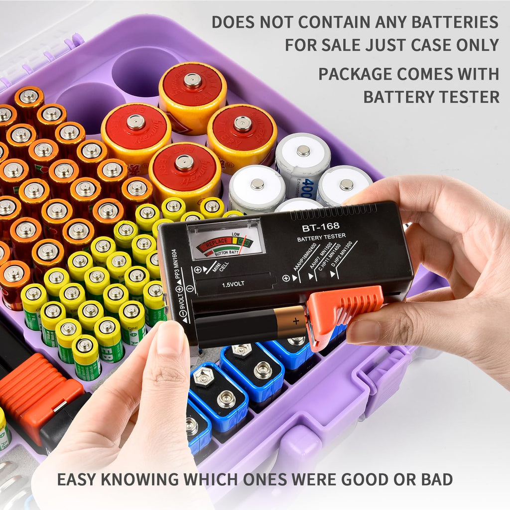 269 Slot Battery Organizer Case with Tester – Heavy Duty Storage Box for AA, AAA, 9V and More