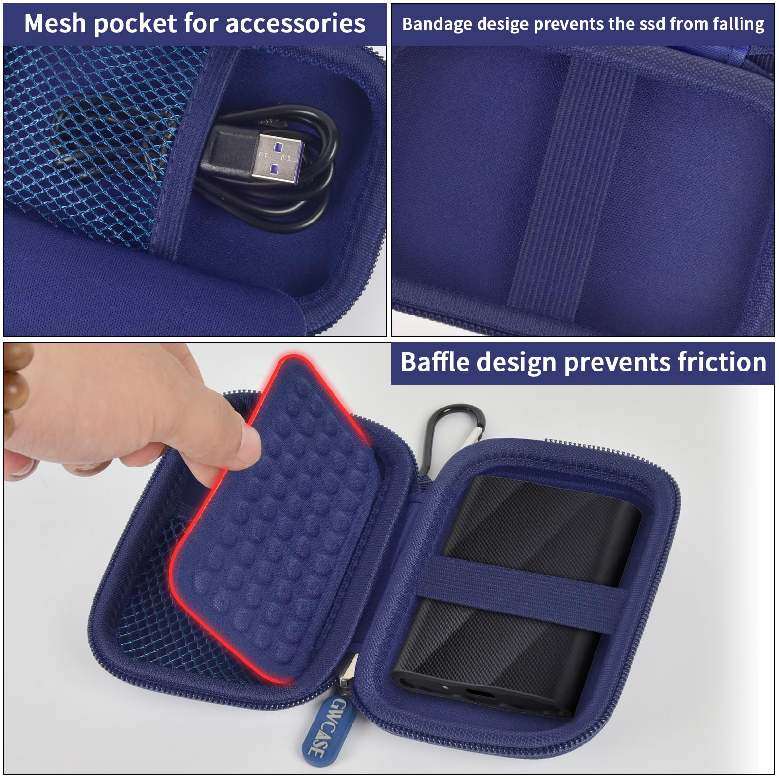 Portable SSD Case and Travel Organizer for 1TB/2TB/4TB Samsung T9/T7 External Drive