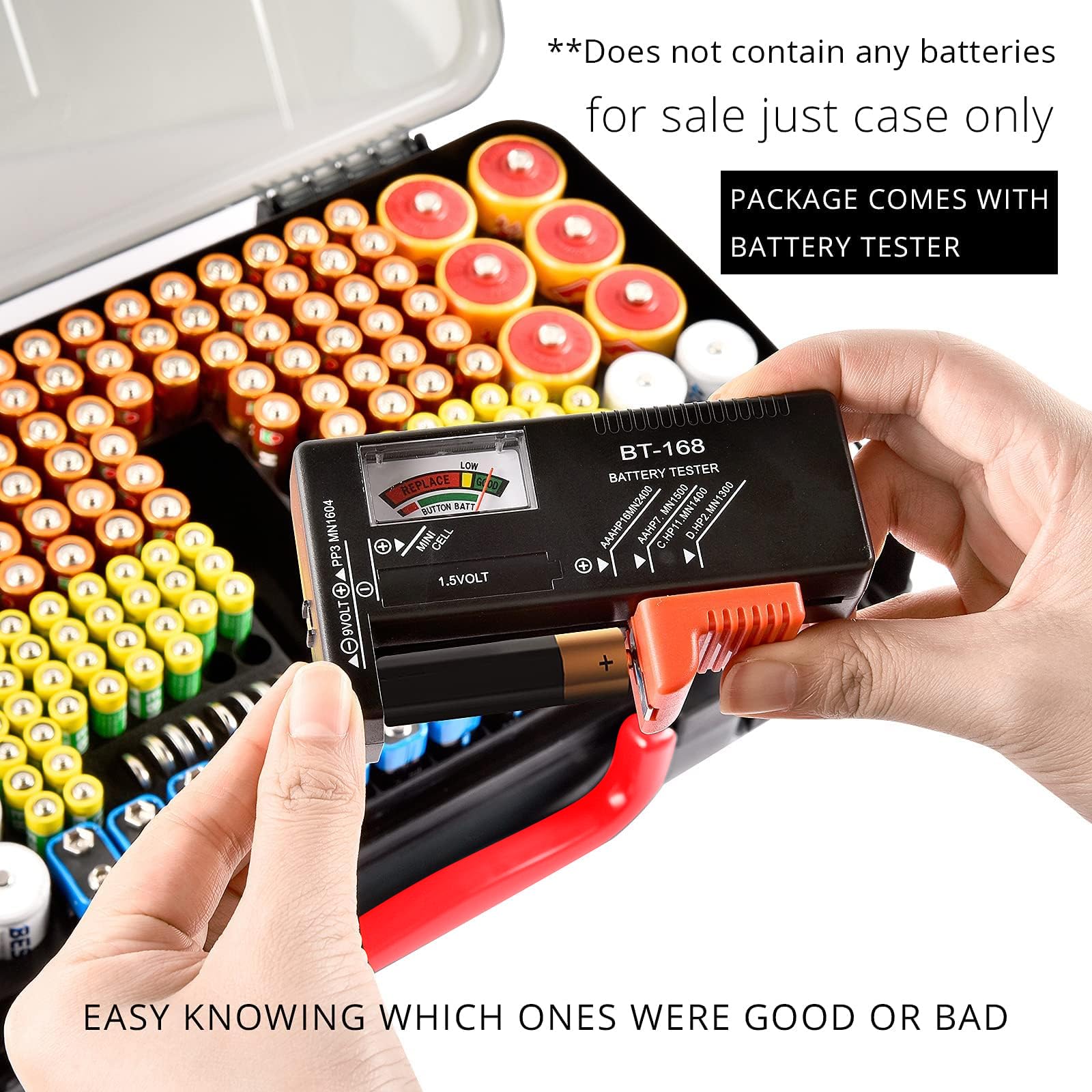 269 Slot Battery Organizer Case with Tester – Heavy Duty Storage Box for AA, AAA, 9V and More