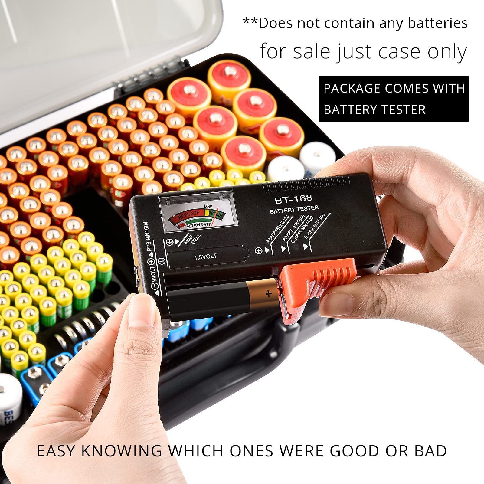 269 Slot Battery Organizer Case with Tester – Heavy Duty Storage Box for AA, AAA, 9V and More