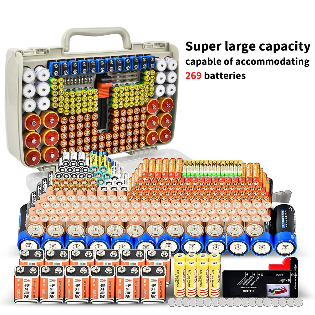 269 Slot Battery Organizer Case with Tester – Heavy Duty Storage Box for AA, AAA, 9V and More