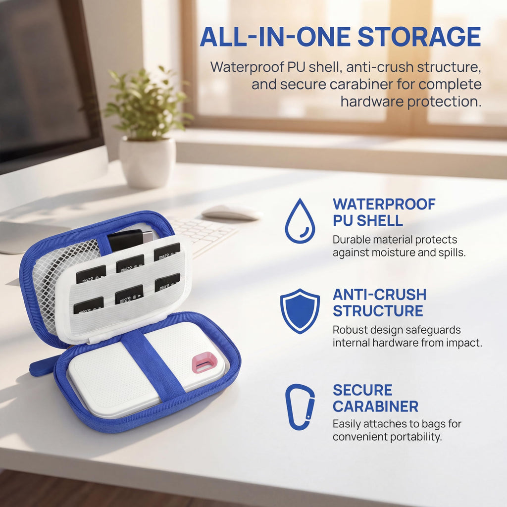 Portable SSD Case for SanDisk Extreme And Extreme PRO, Hard Shell Travel Storage  with SD Card Holder