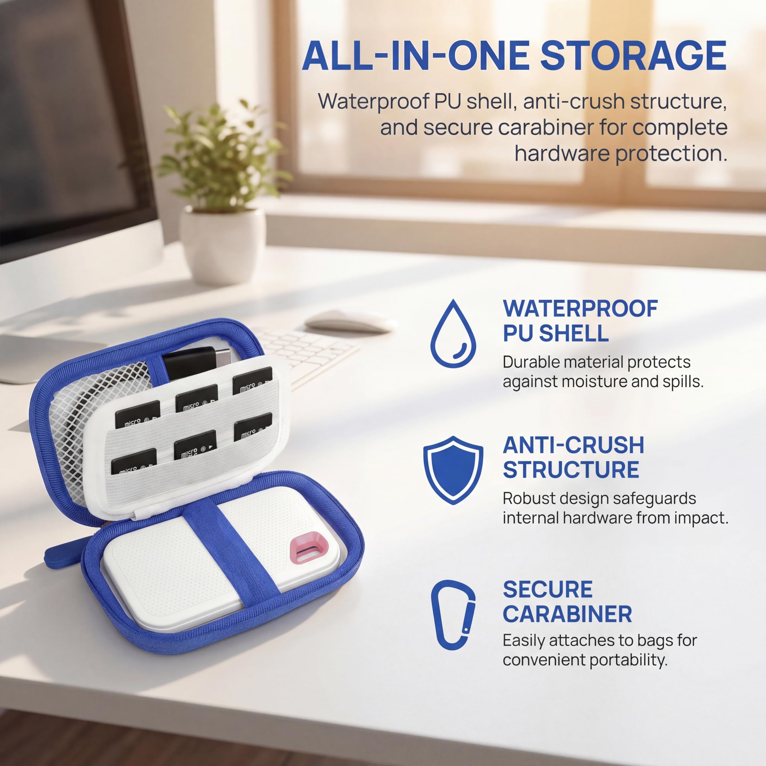 Portable SSD Case for SanDisk Extreme And Extreme PRO, Hard Shell Travel Storage  with SD Card Holder