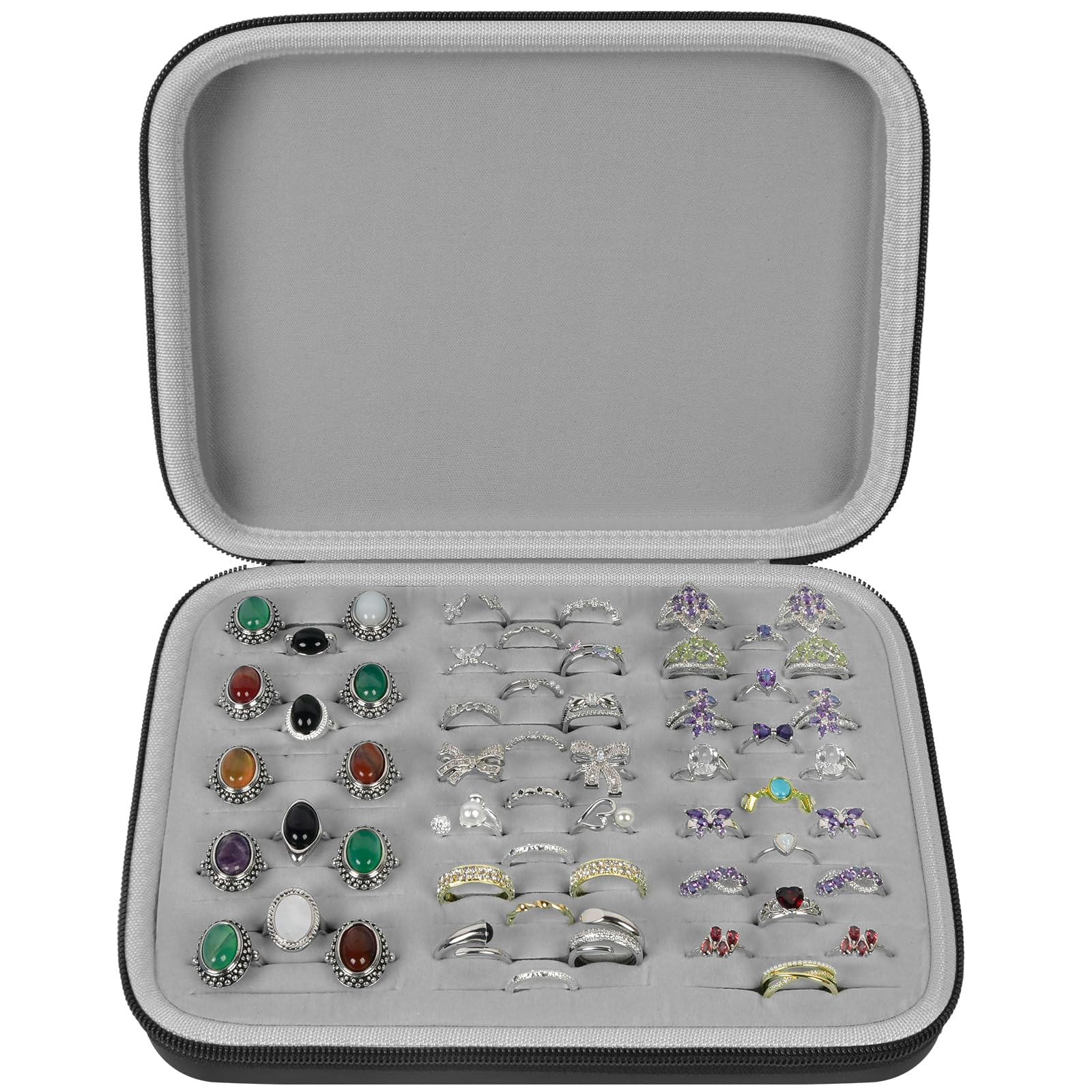 Ring Organizer Case with 42 Slots–Jewelry Display Box for Rings, Earrings and Cufflinks