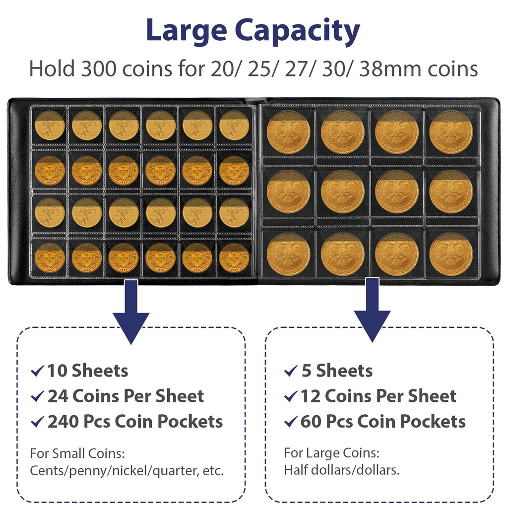 300 Pocket Coin Collection Album – Protective Coin Storage Book for Collectors