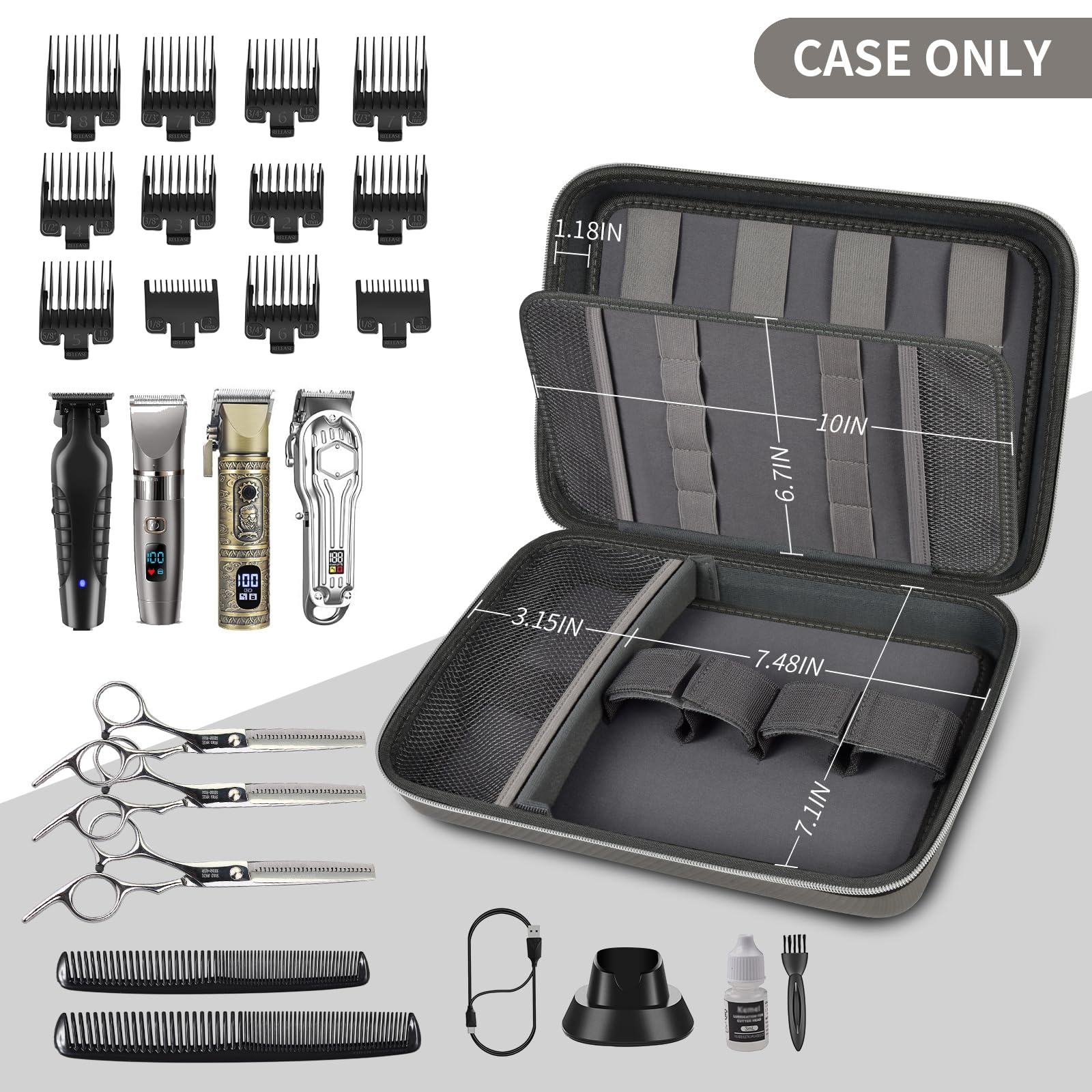 Professional Hair Clipper Travel Case – Portable Barber Organizer for Clippers, Guards and Grooming Tools