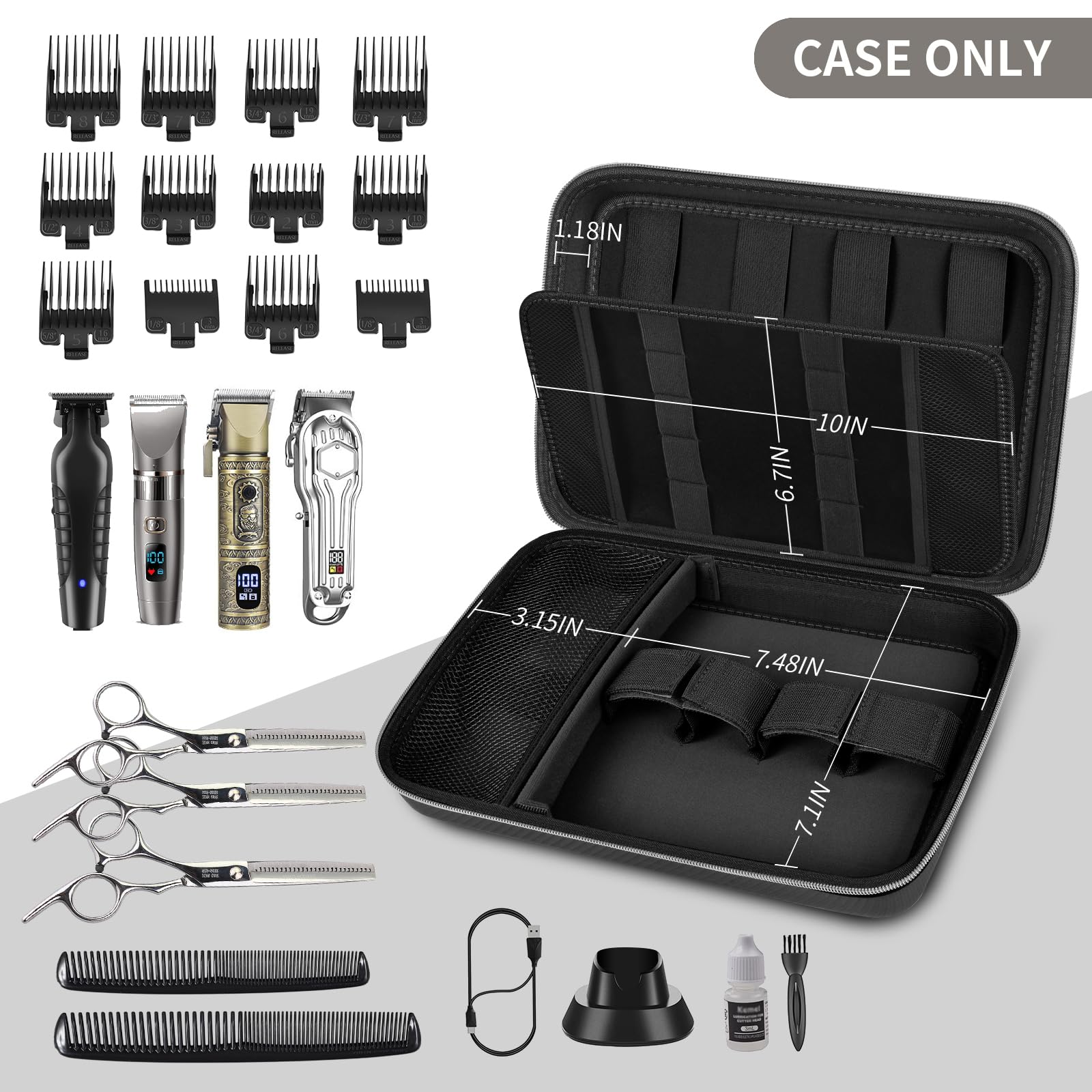 Professional Hair Clipper Travel Case – Portable Barber Organizer for Clippers, Guards and Grooming Tools